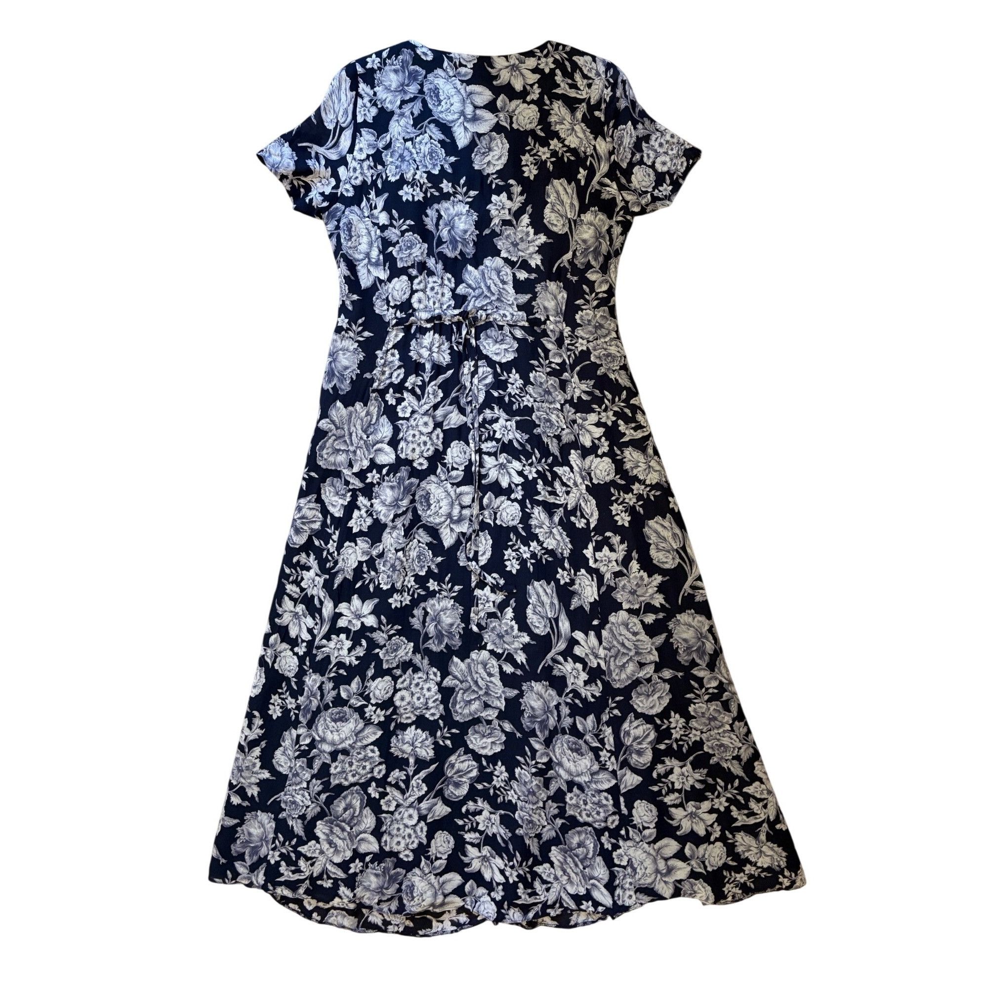 VTG Laura Ashley 6 UK 10 Maxi Dress Blue Floral Gray Rose Lo