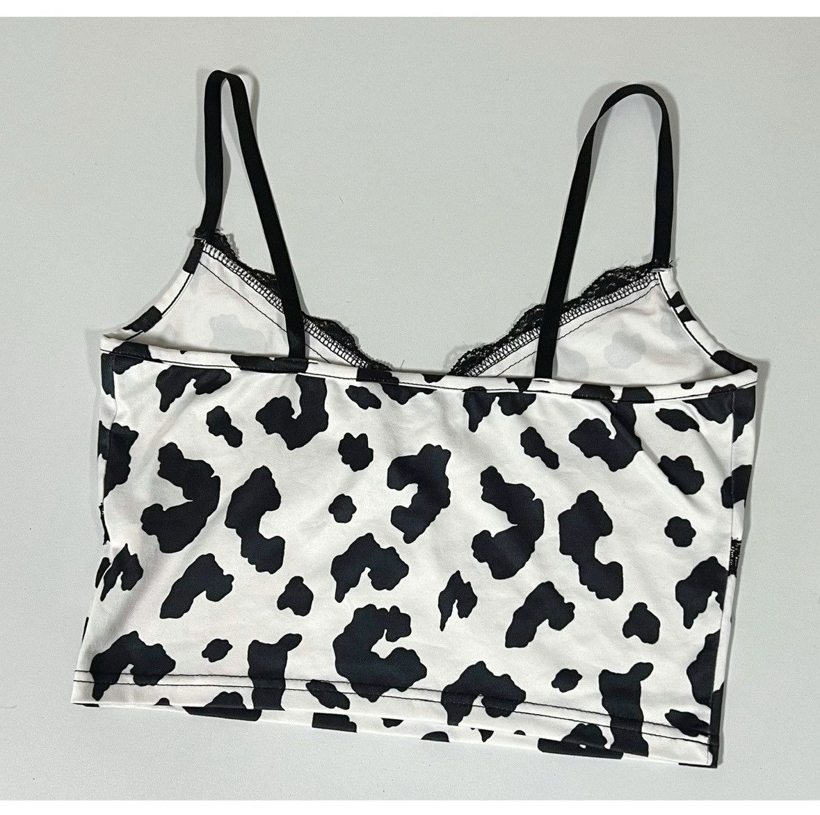 Vintage Black White Cow Print Lace Crop Top T-Shirt Cami Size M 🐄 Size M / US 6-8 / IT 42-44 - 4 Thumbnail