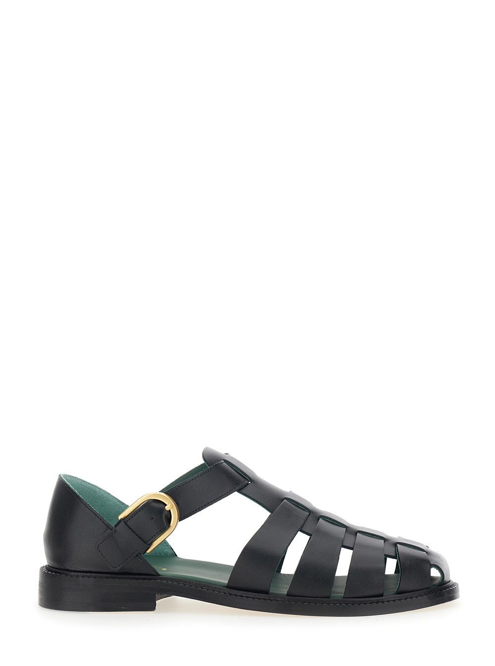 Black Sandals with Cage Design and Buckle Closure in Leather Man