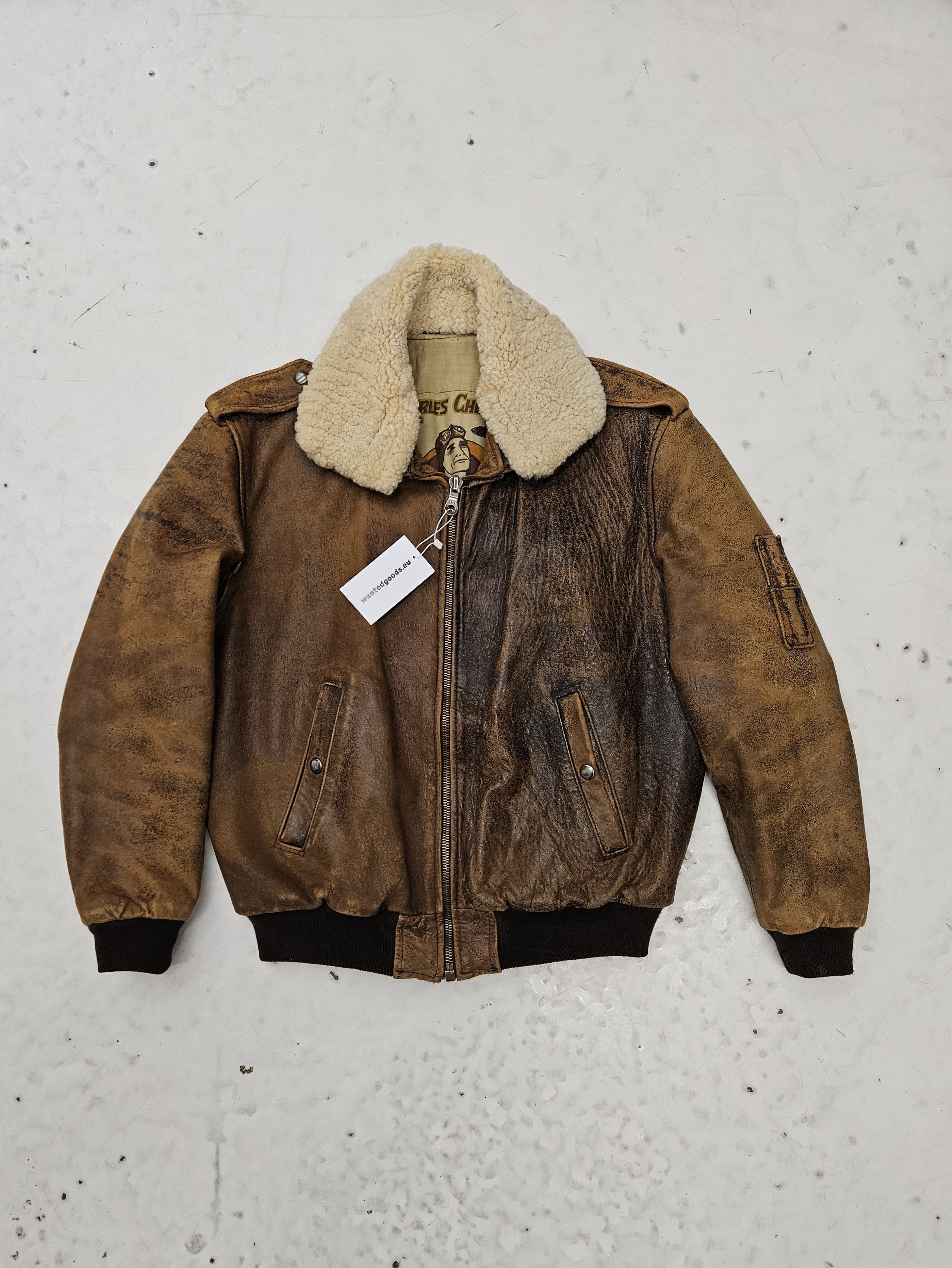 Vintage chevignon distressed aviator bomber leather jacket