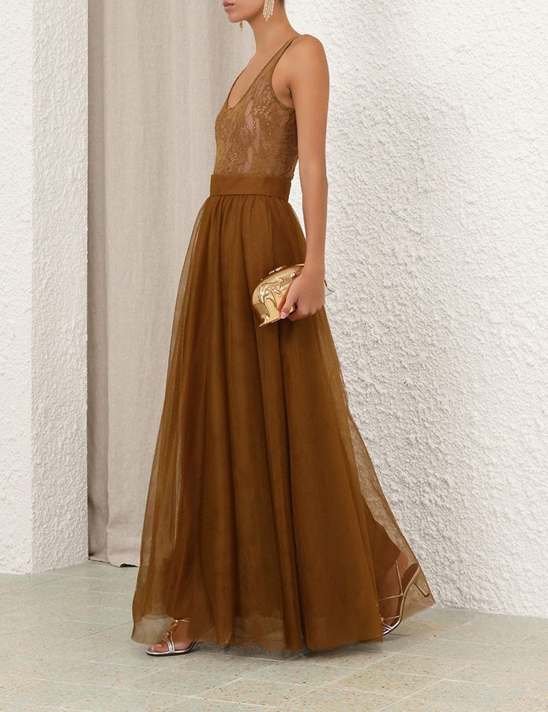 Zimmermann oc11z0226 Tulle Skirt In Brown Size 34" / US 12 / IT 48 - 3 Thumbnail
