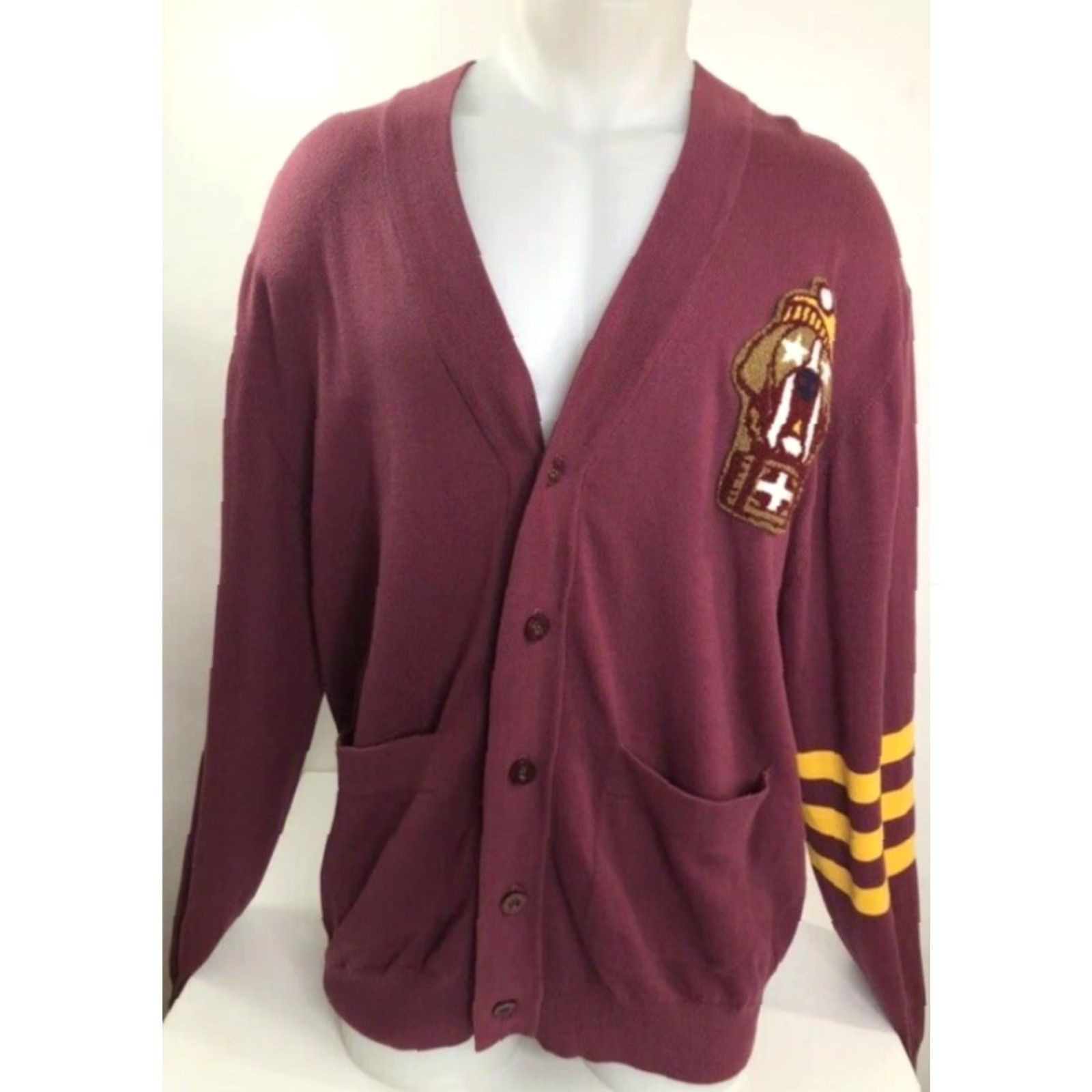NANGA VINTAGE PLAY CLOTHS Our Gang NEW w TAG 2XL Embroidered Dog Cardigan Varsity Sweater Mens Burgundy Size US XXL / EU 58 / 5 - 2 Thumbnail