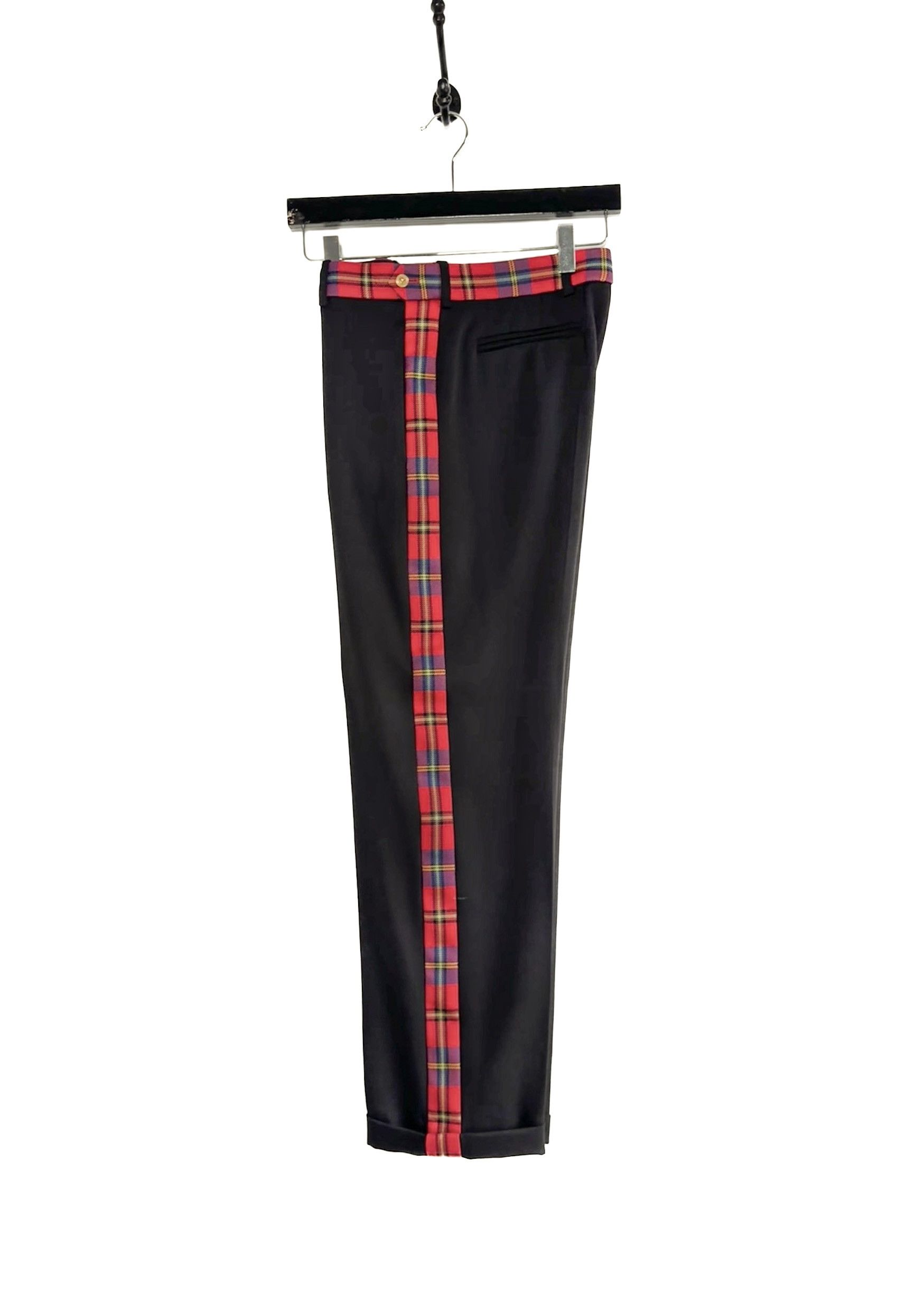 Versace Black Red Plaid Accent Tuxedo Pants