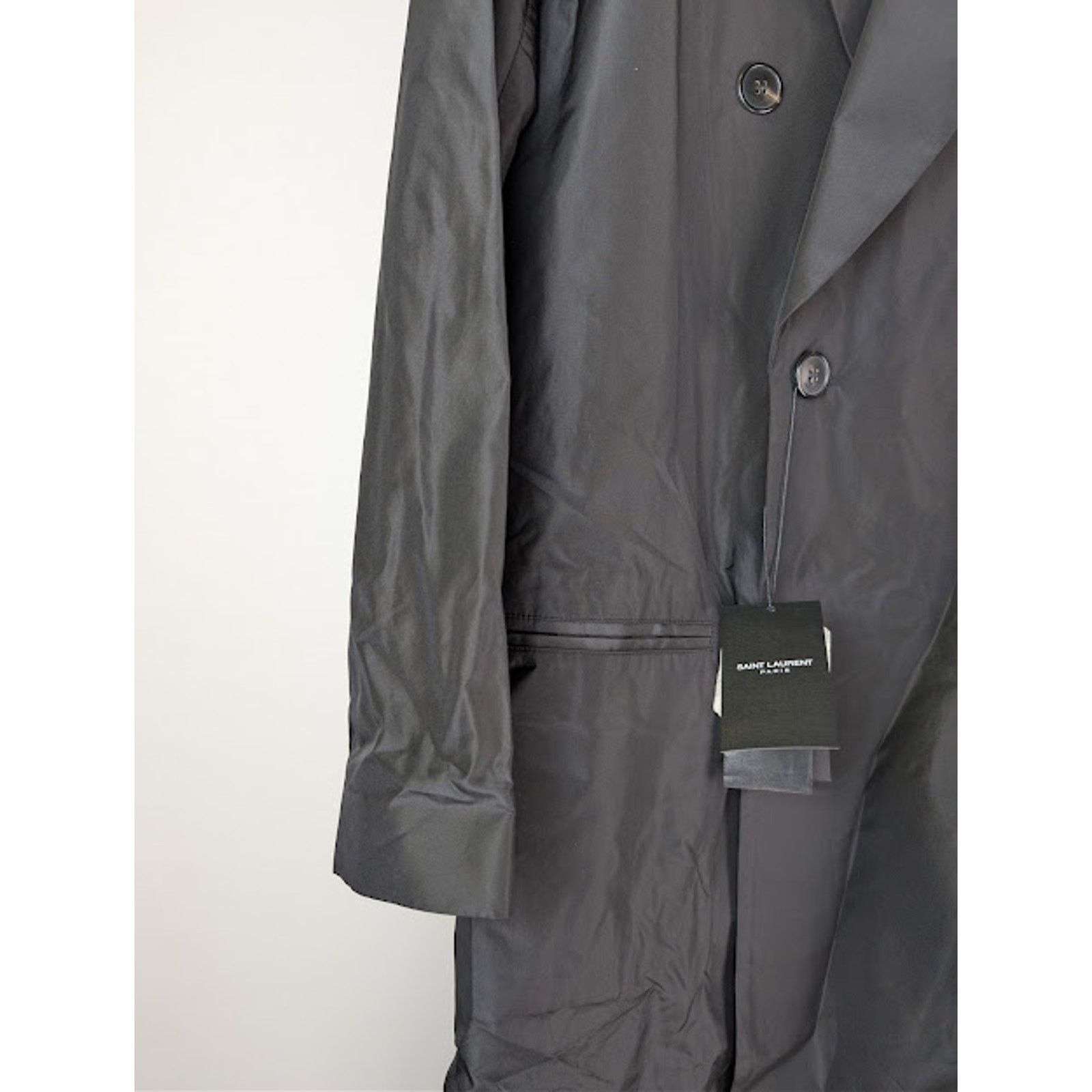 Saint Laurent Paris o1rshd1 Double-Breasted 6-Button Taffeta Coat in Black Size US L / EU 52-54 / 3 - 6 Thumbnail