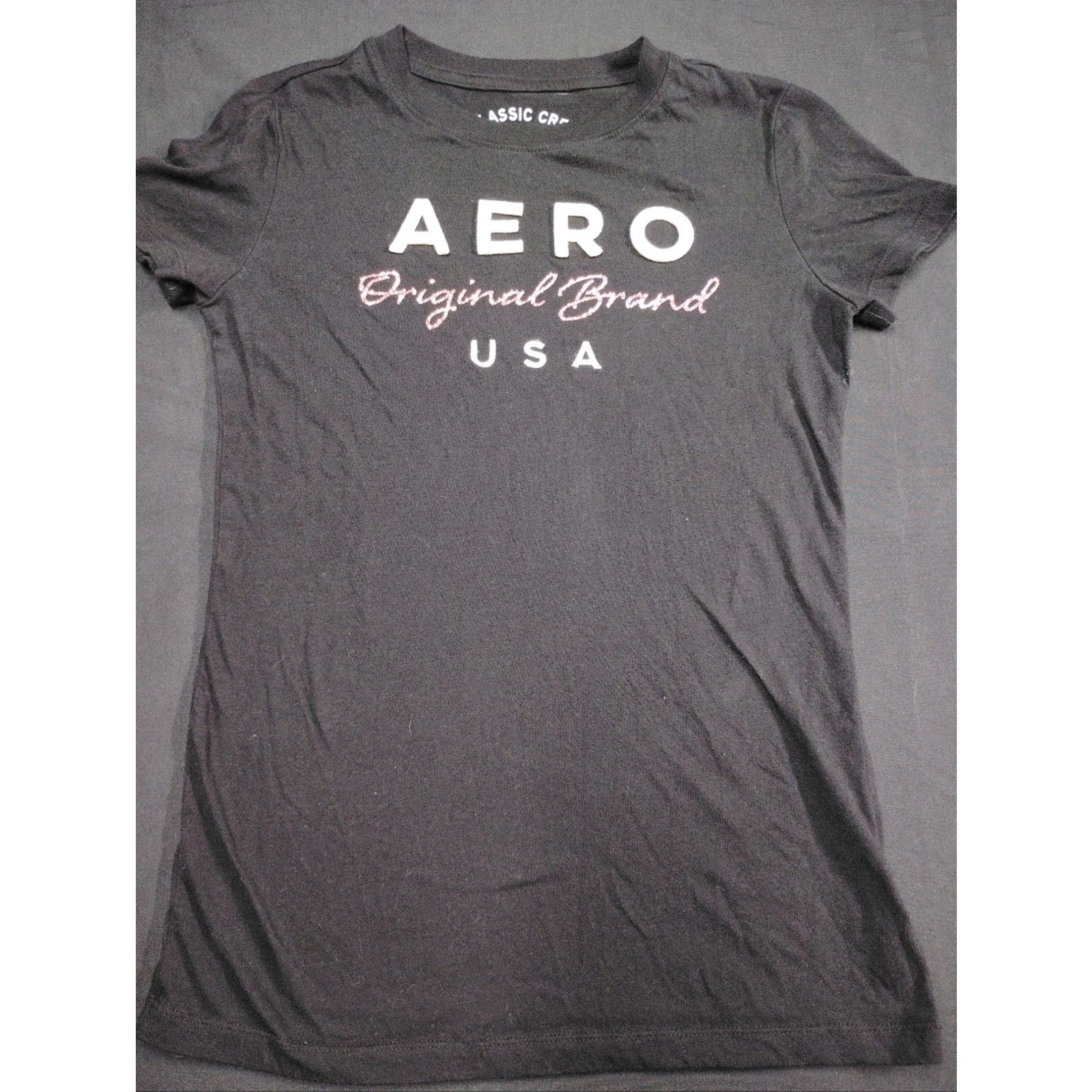 Aeropostale Aeropostale Original Brand USA Black Tee Pink Glitter Script Size S / US 4 / IT 40 - 1 Thumbnail