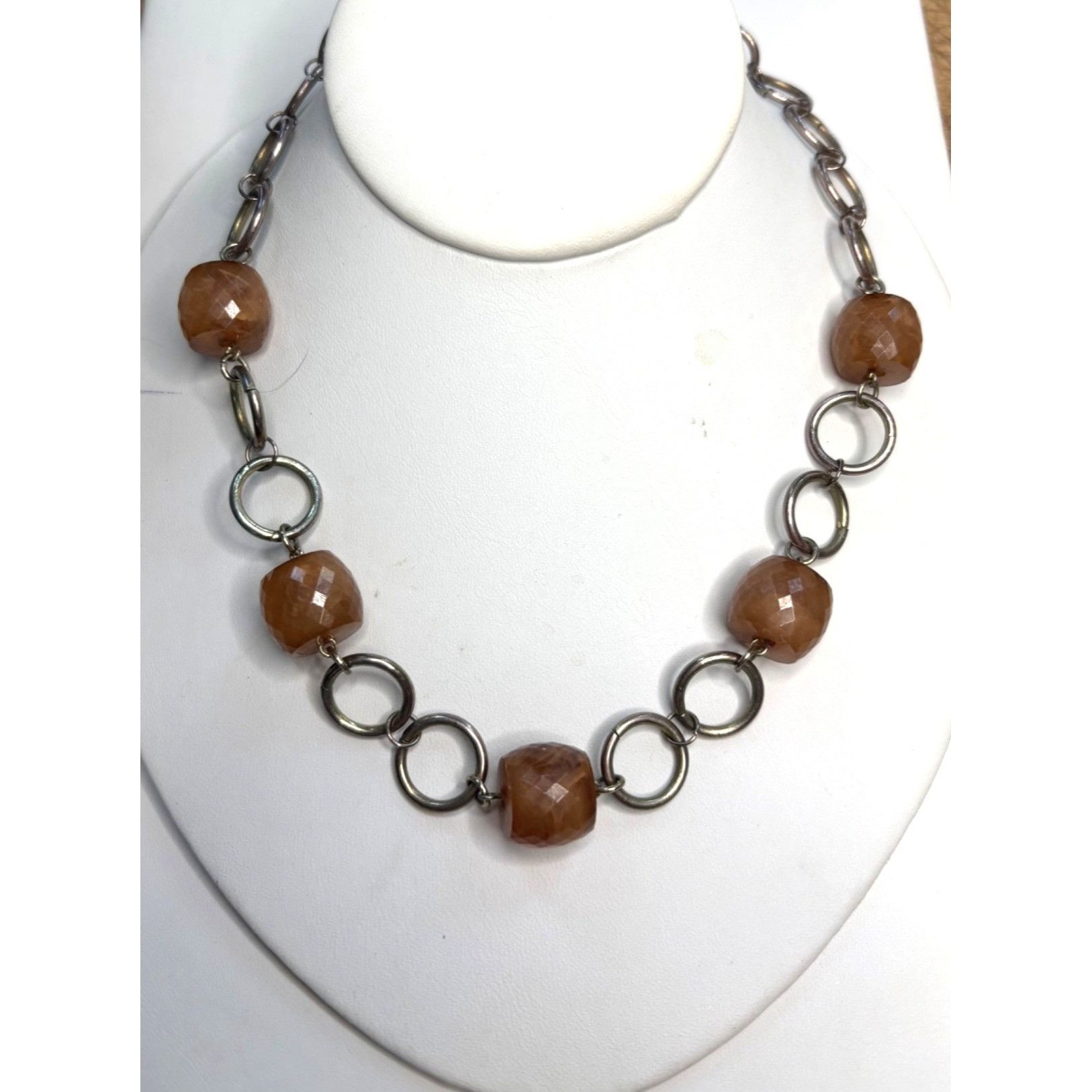 Other Brown Gemstone & Silver Circle Link Necklace Size ONE SIZE - 1 Thumbnail
