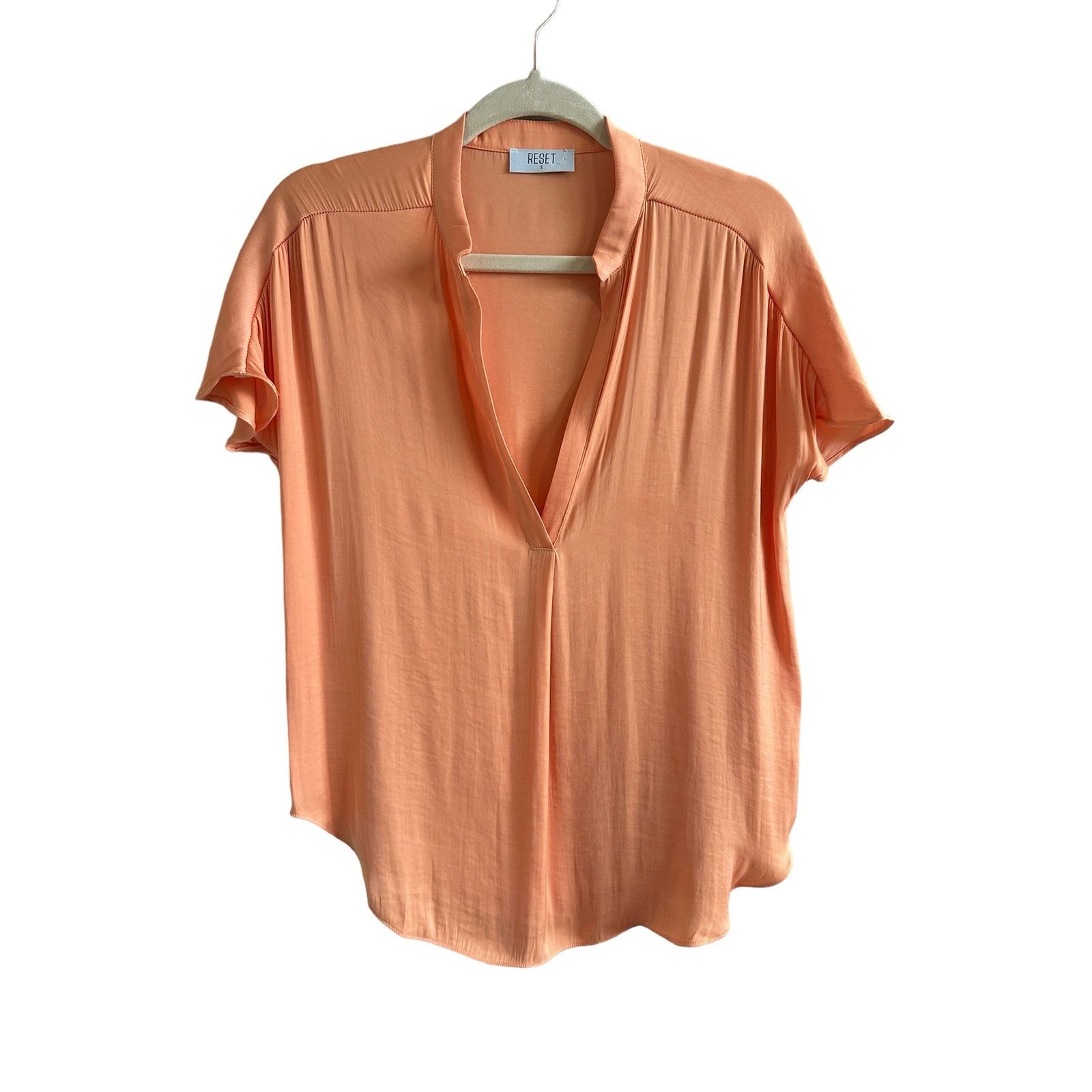 Other RESET Orange Short Sleeve V-Neck Lightweight Slip On Blouse Size S / US 4 / IT 40 - 3 Thumbnail