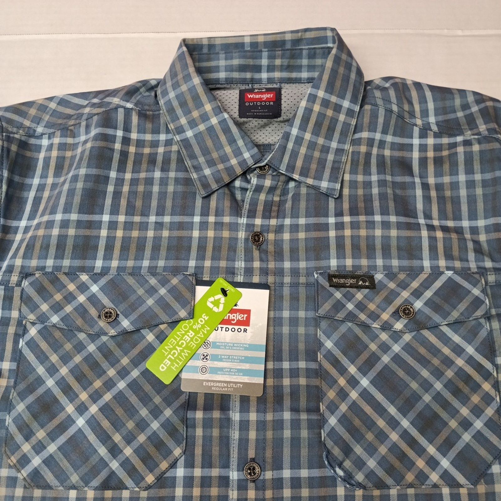 Wrangler Wrangler Shirt Men's L Blue Plaid Convertible Sleeves Size US L / EU 52-54 / 3 - 3 Thumbnail