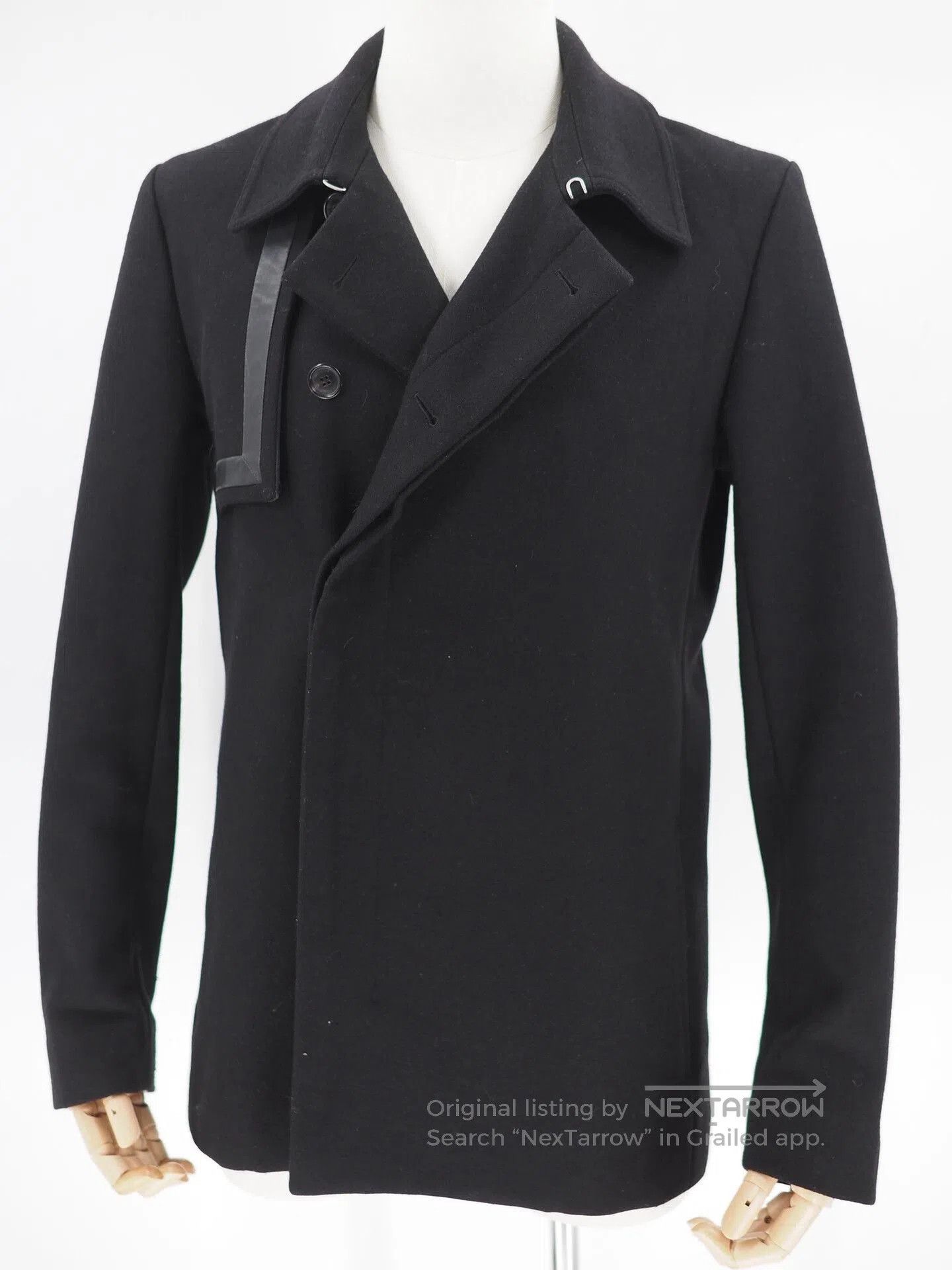 Dior black wool blend coat with leather details. Size US L / EU 52-54 / 3 - 1 Thumbnail