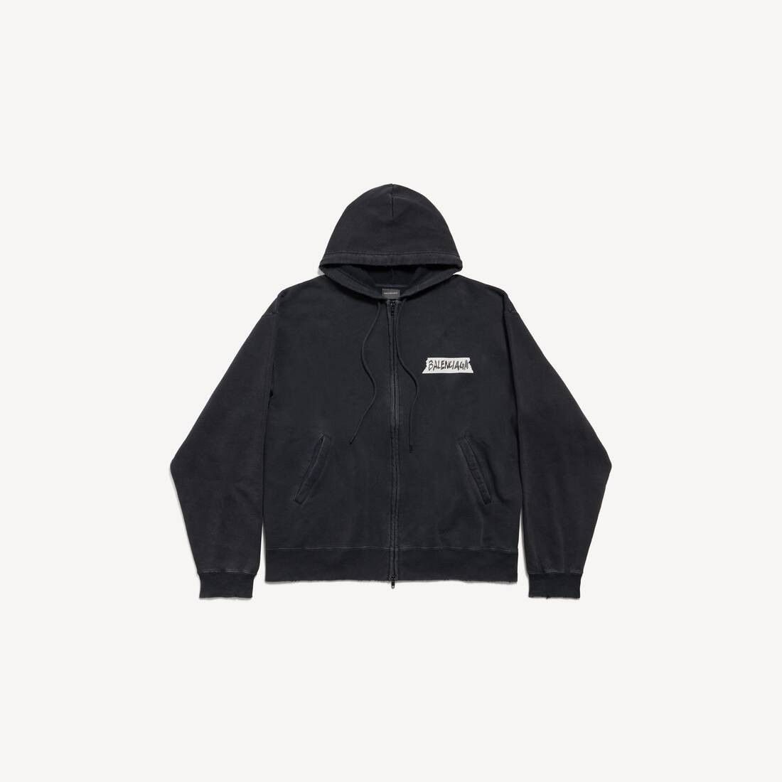 Balenciaga os11x0326 Masking Tape Oversized Zip-Up Hoodie Faded Black Size US XL / EU 56 / 4 - 1 Thumbnail