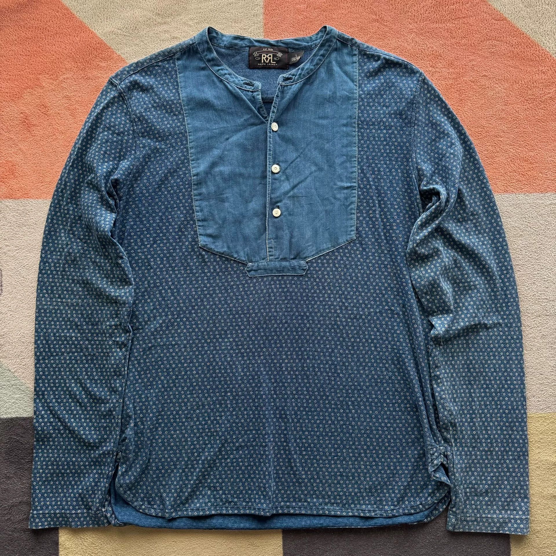 RRL Ralph Lauren RRL Indigo Polka Dot Henley Shirt Size US S / EU 44-46 / 1 - 1 Thumbnail