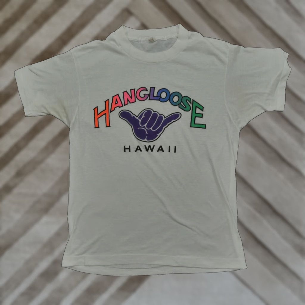 Rainbow VINTAGE Hawaii T Shirt Adult Medium White Hang Loose Rainbow Mens 80s Size US M / EU 48-50 / 2 - 1 Thumbnail