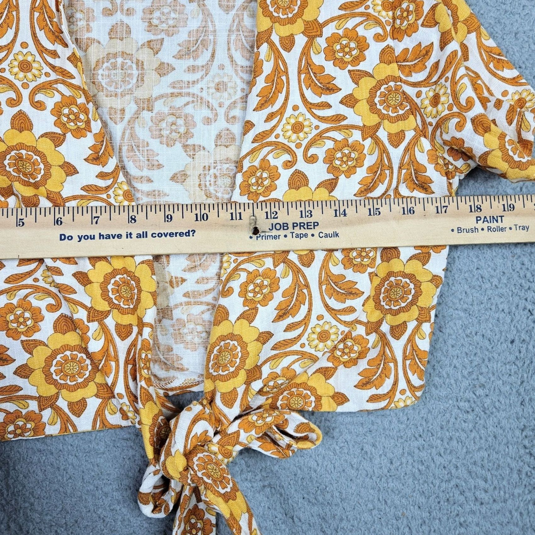 Vintage Ghanda Co. Women's Yellow Floral Printed Cropped Tie Front Shirt S Linen Viscose Blouse Short Sleeve Cropped Tie Front Knitted? Size S / US 4 / IT 40 - 2 Thumbnail