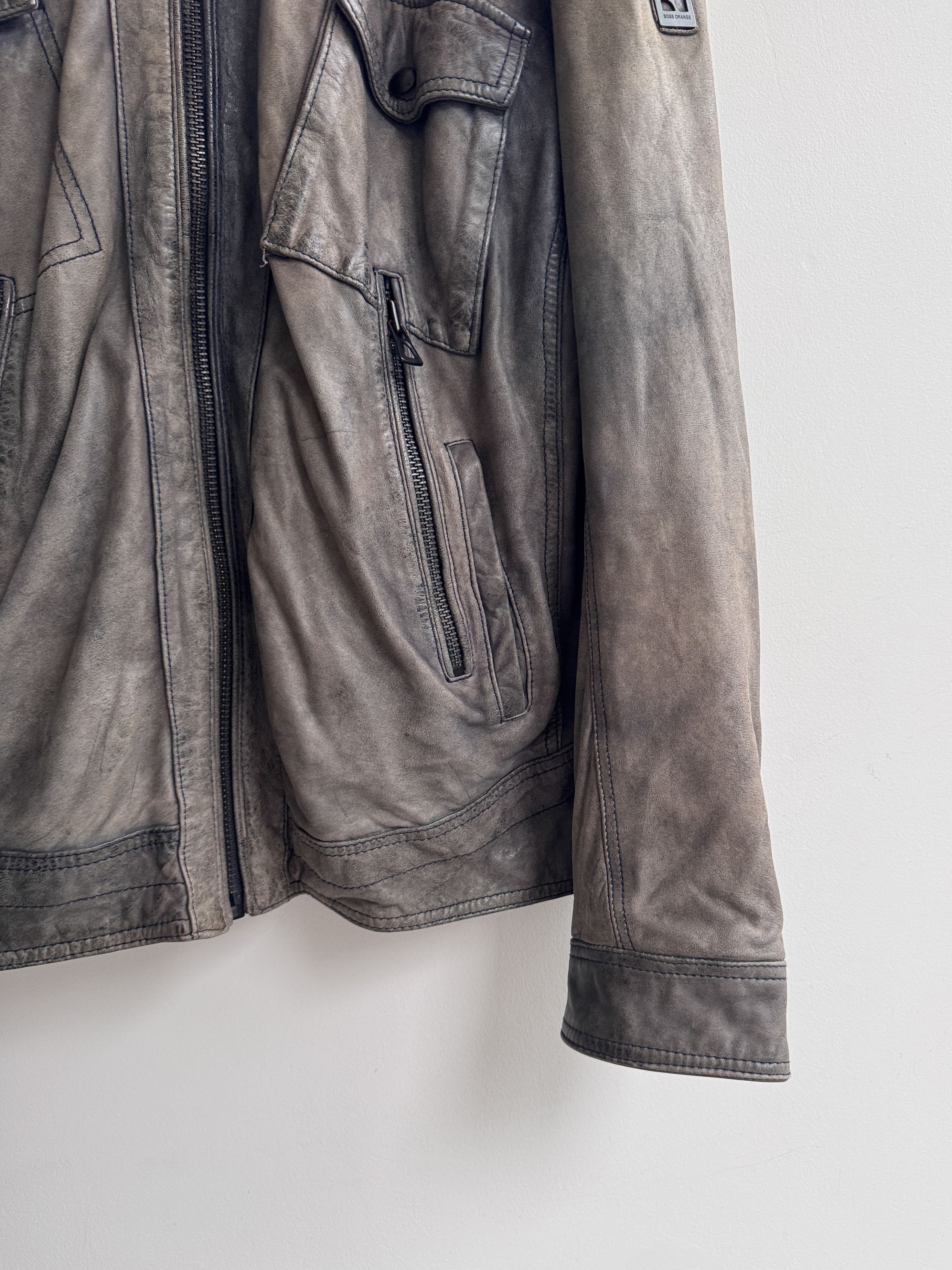 Hugo Boss Hugo Boss Gray Leather Jacket Size US L / EU 52-54 / 3 - 7 Thumbnail