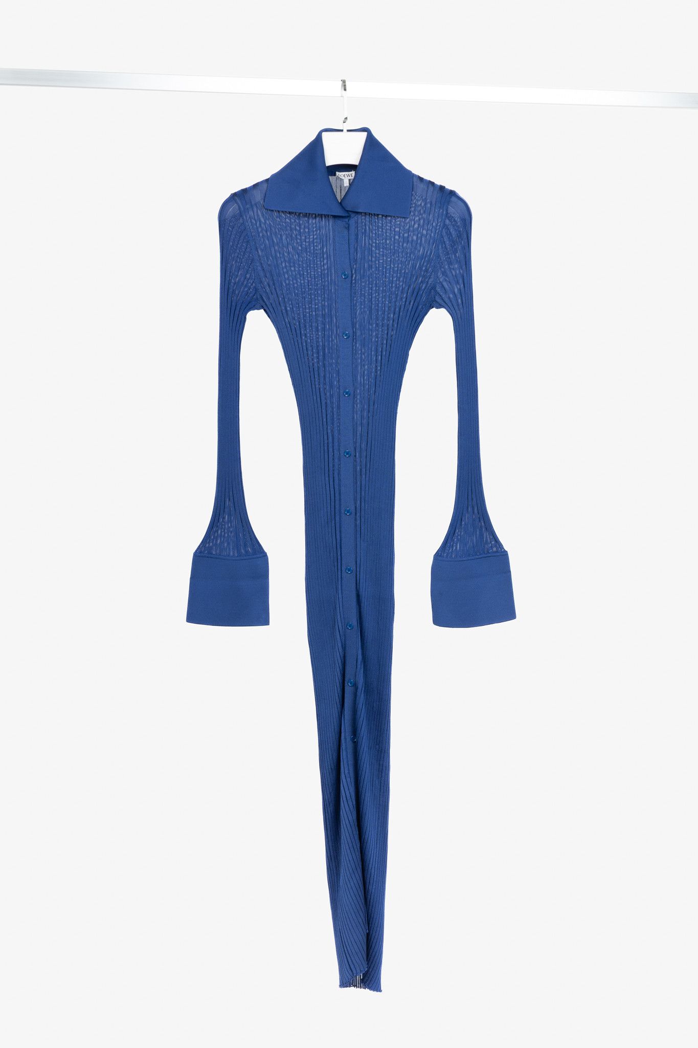 Loewe Loewe Night Blue Ribbed-Knit Buttoned Midi Dress Size M / US 6-8 / IT 42-44 - 1 Thumbnail