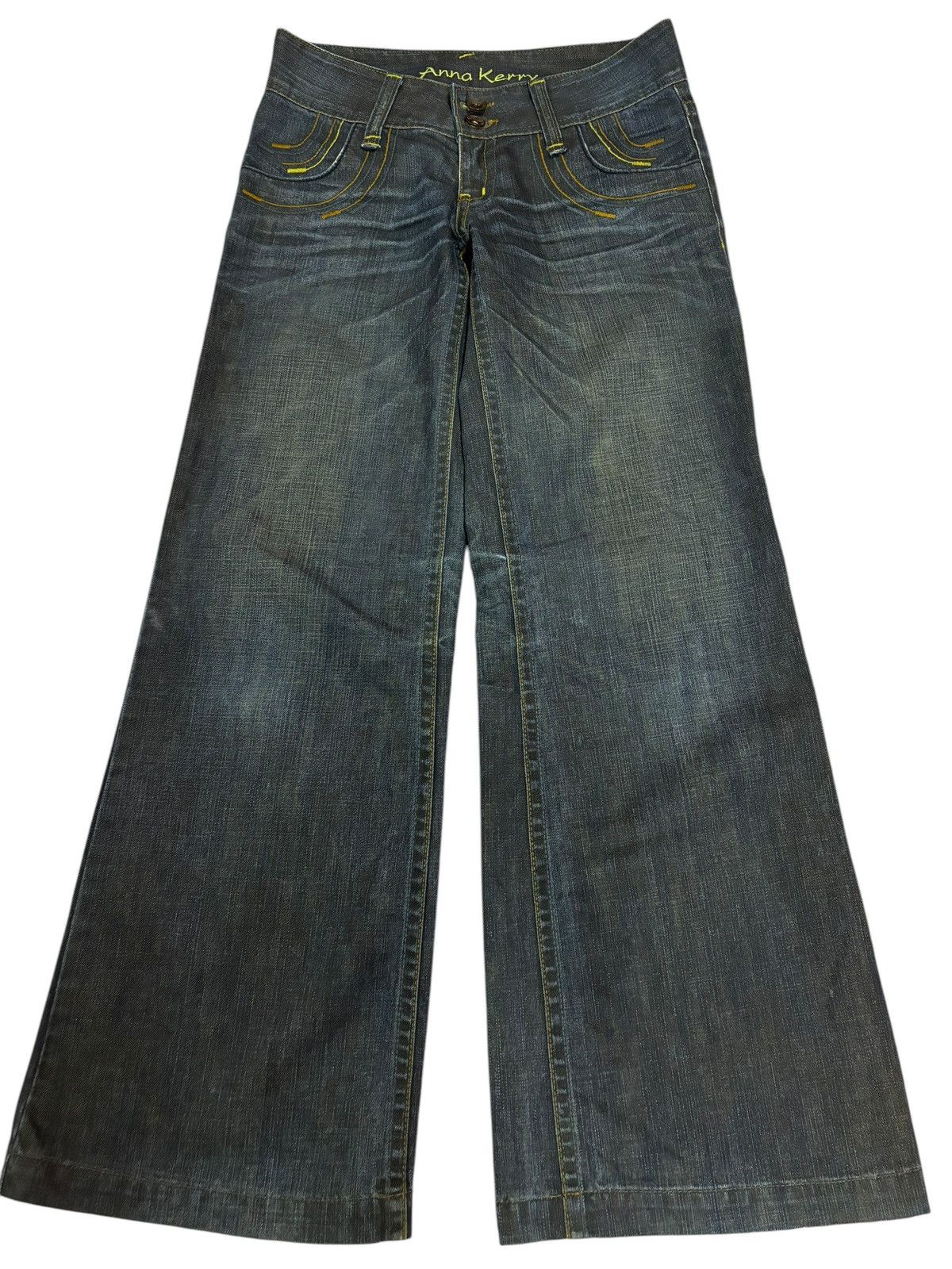 Japanese Brand × Vintage Vintage Anna Kerry Faded Embroidered Flared Jeans Size 31" - 1 Thumbnail