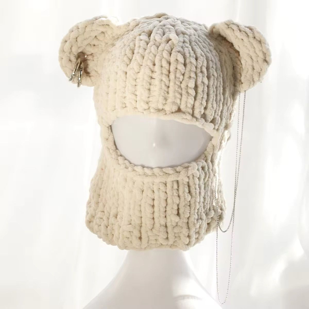 Japanese Brand Handmade Full Face Bear Ears Crochet Knitted Balaclava Hat Size ONE SIZE - 2 Thumbnail