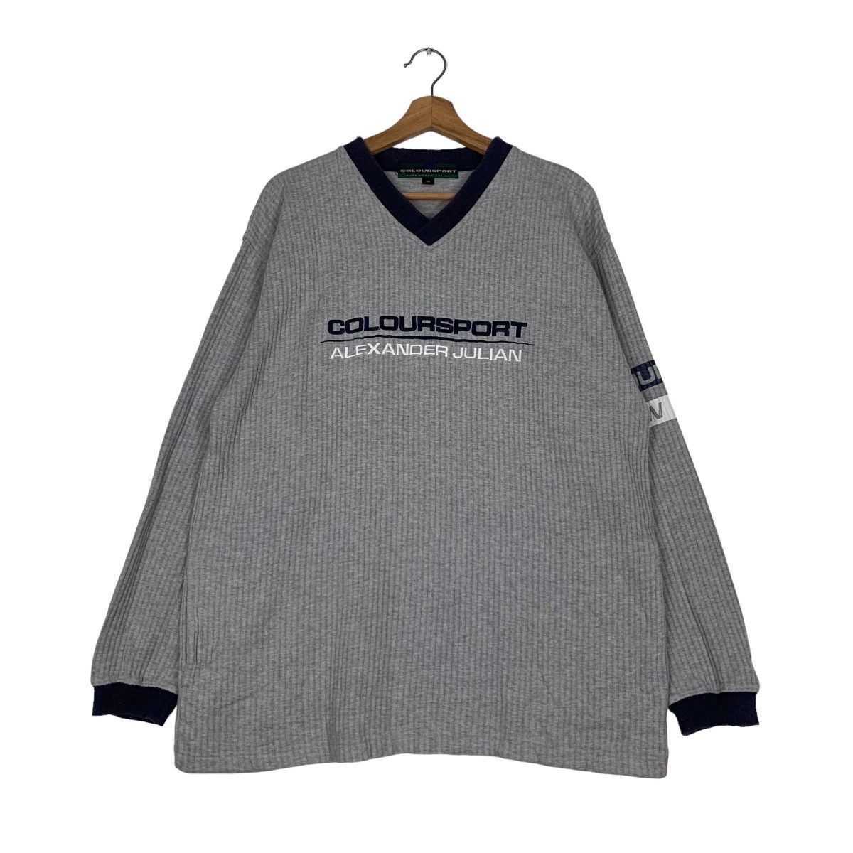Alexander Julian COLOURSPORT Embroidery Big Logo V Neck Sweater #0461-C21 Size US L / EU 52-54 / 3 - 1 Thumbnail