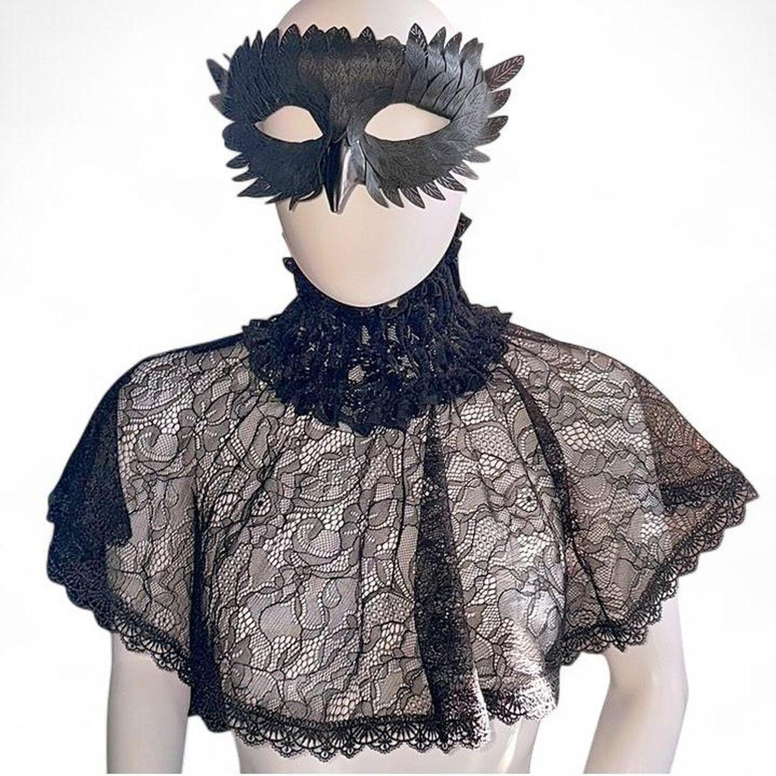 Other Black Faux Feather Raven Owl Eye Mask Avant Garde Party Rave Size ONE SIZE - 1 Thumbnail