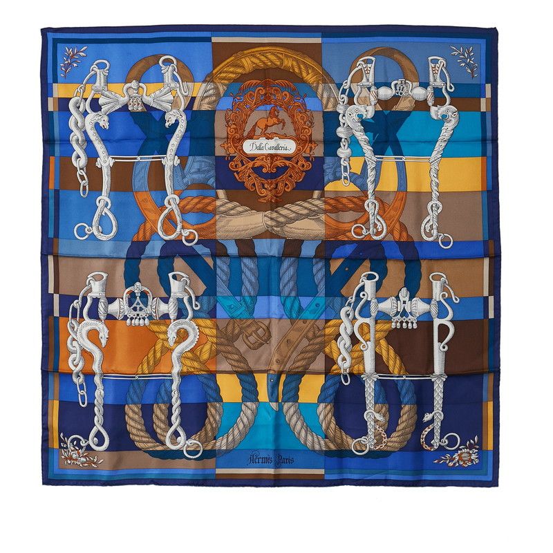 image of Hermes Carre 90 Cosmos Della Cavalleria Finesse Silk Scarf in Blue, Women's