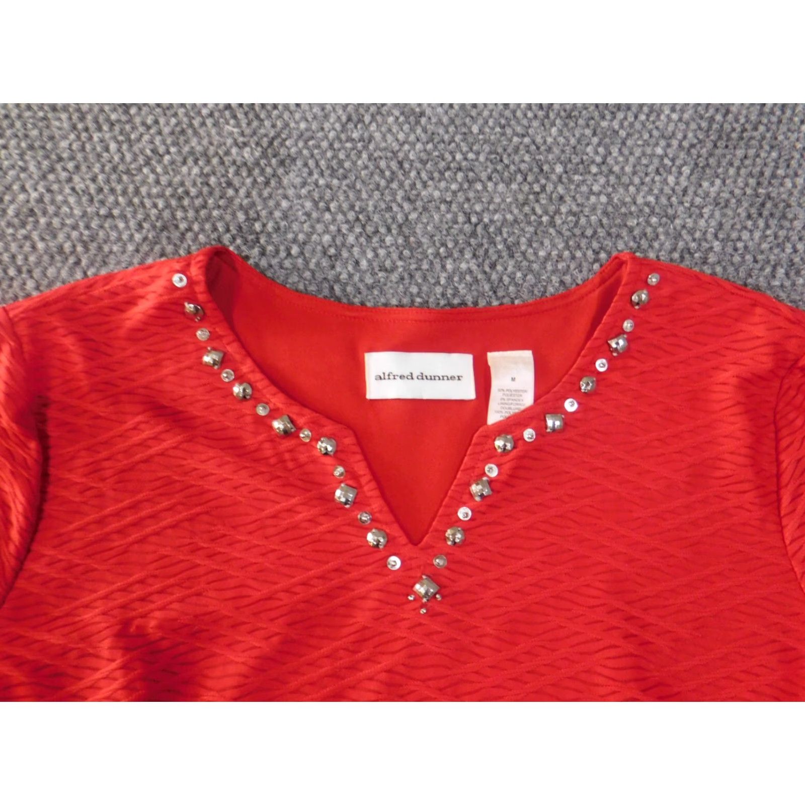 Vintage Alfred Dunner Blouse top large Red pullover embellished beads womens stretch lined Geometric Knit Beaded Casual L Regular Reds Size L / US 10 / IT 46 - 6 Thumbnail