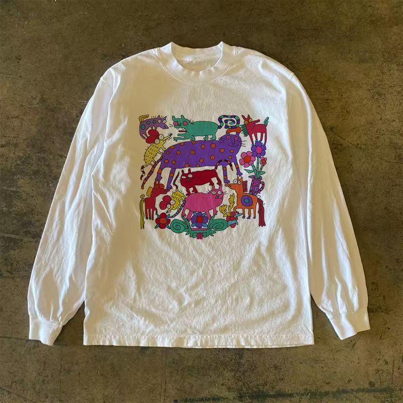 Japanese Brand White retro long-sleeved T-shirt animal graffiti print. Size US M / EU 48-50 / 2 - 1 Thumbnail