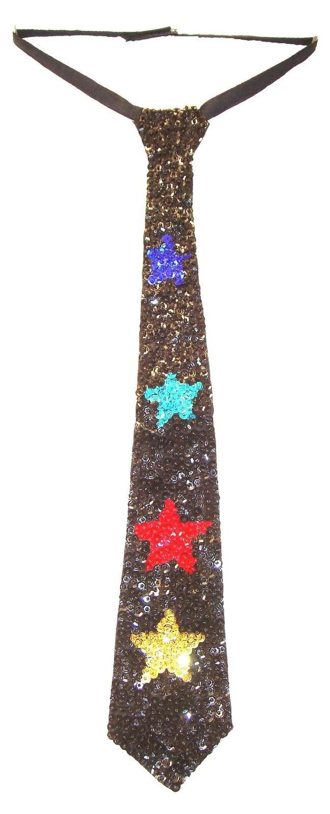 Designer Sequin Neck Tie BLACK w/COLOR STARS Adult Unisex Size ONE SIZE - 1 Preview