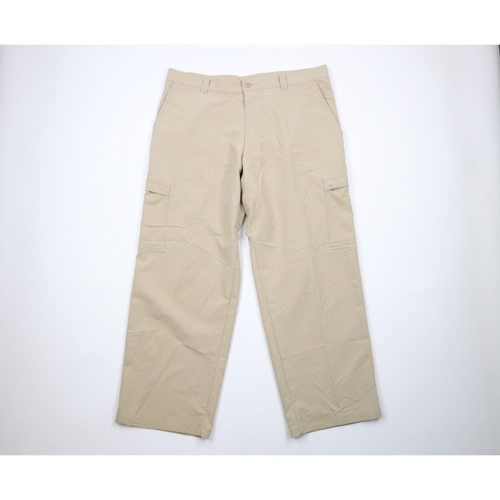 Image of Patagonia Distressed Spell Out Wide Leg Cargo Pants in Beige, Men's (Size 38)