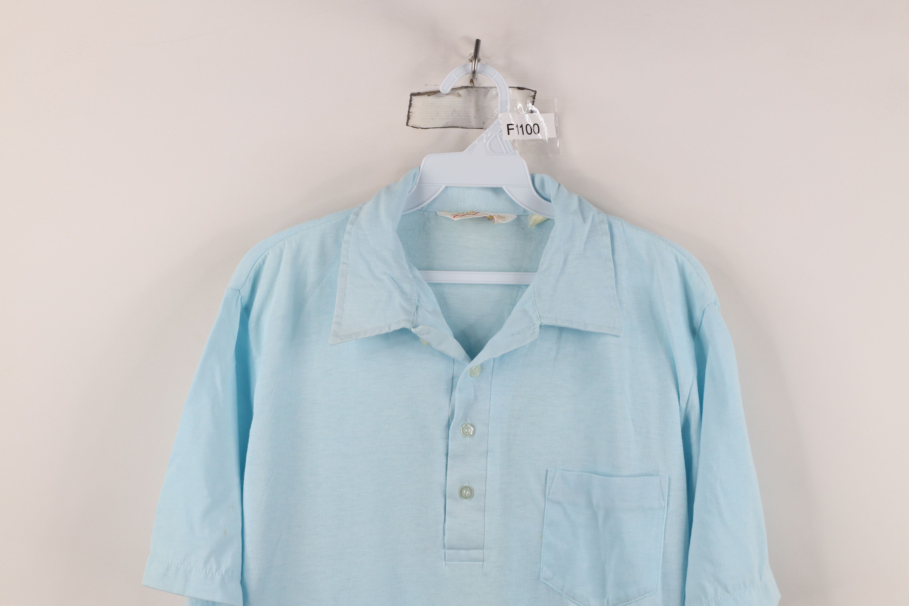 Vintage Vintage 70s Streetwear Collared Polo Shirt Carolina Blue Size US L / EU 52-54 / 3 - 2 Thumbnail