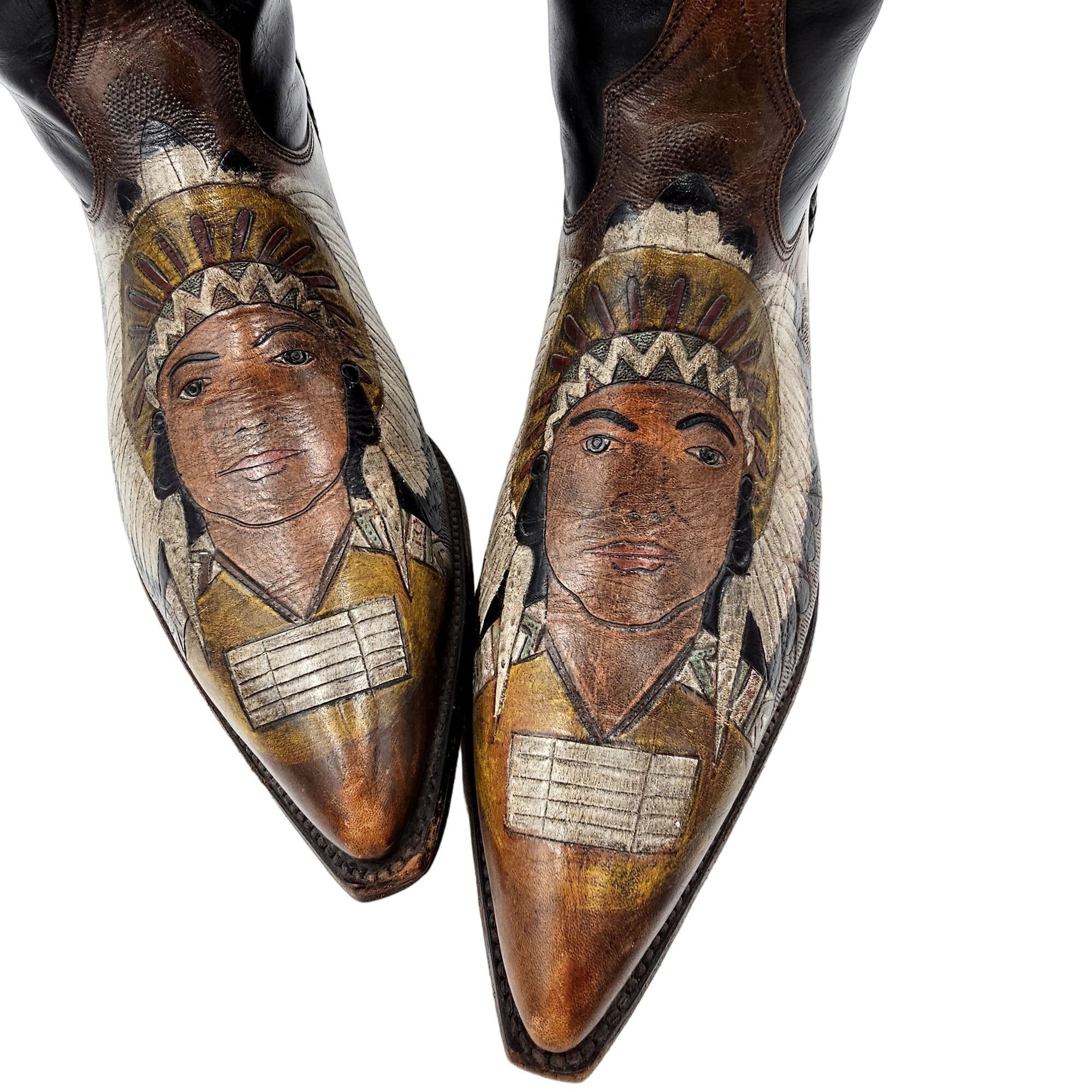 Other Custom 9D Hand Tooled/ Painted Native American Chief boots Size US 9 / EU 42 - 24 Thumbnail