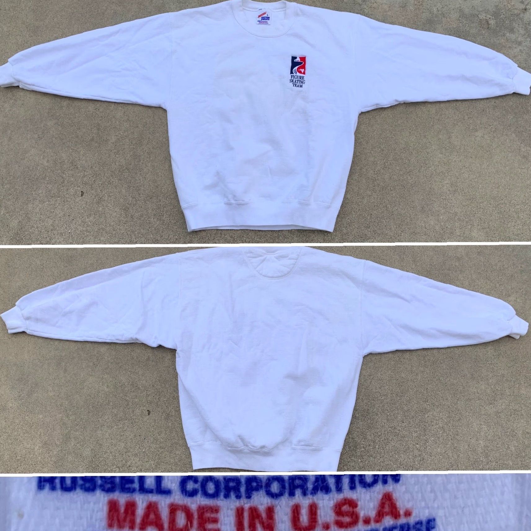 Jerzees VINTAGE Jerzees USA Figure Skating Team sweatshirt Long Sleeve Pullover Embroidered L Mens White Cotton Blend Crew Neck Size US L / EU 52-54 / 3 - 5 Thumbnail