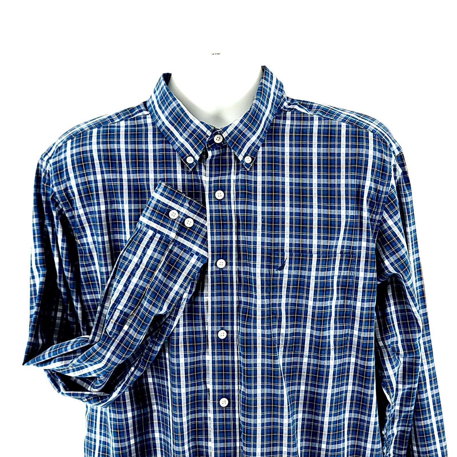 Nautica Nautica Wrinkle Resistant Blue Yellow Plaid XL Cotton Collar Size US XL / EU 56 / 4 - 1 Thumbnail