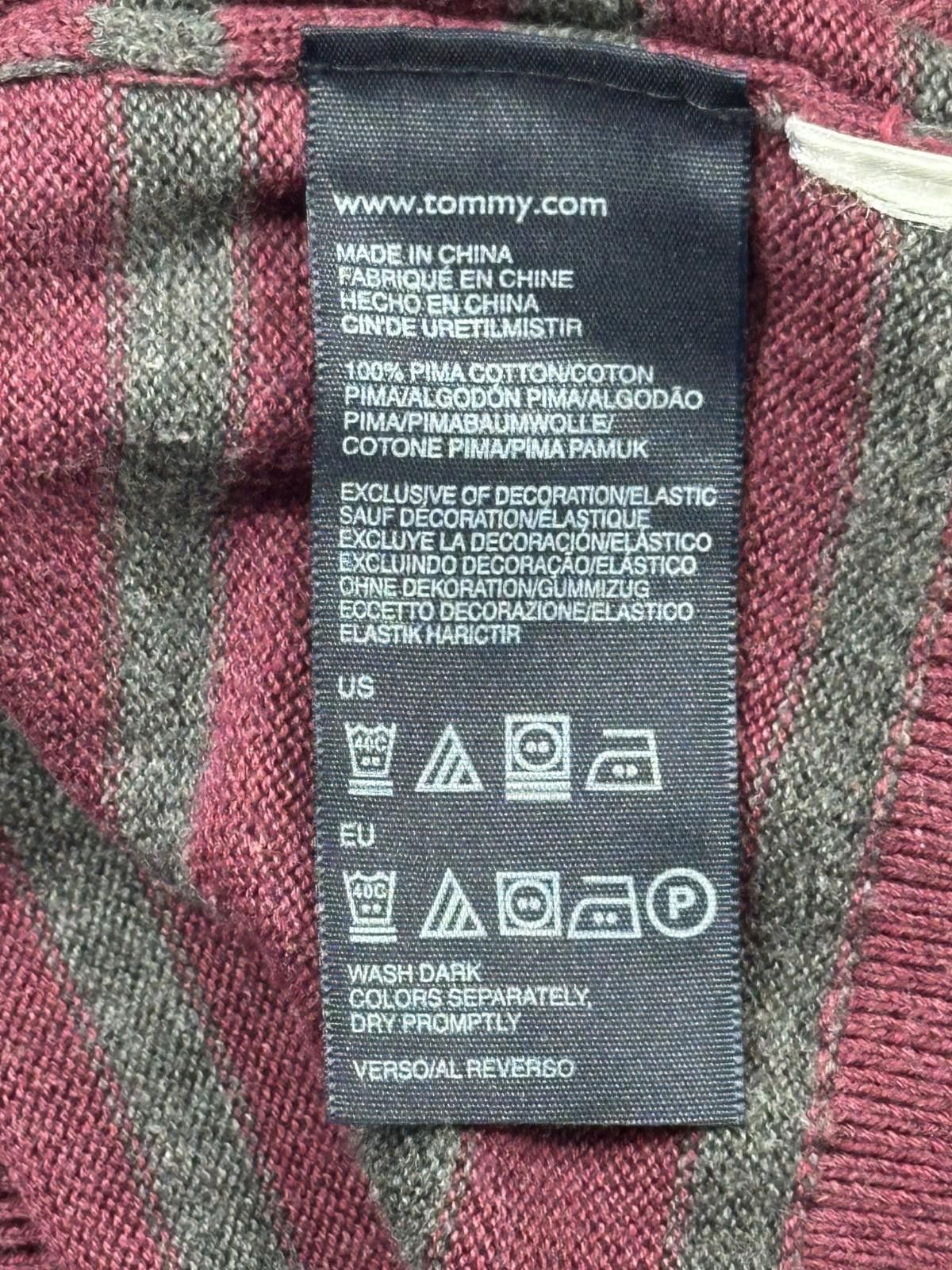 Tommy Hilfiger Tommy Hilfiger Men L Maroon/Gray Striped Pima Cotton Sweater Size US L / EU 52-54 / 3 - 7 Thumbnail