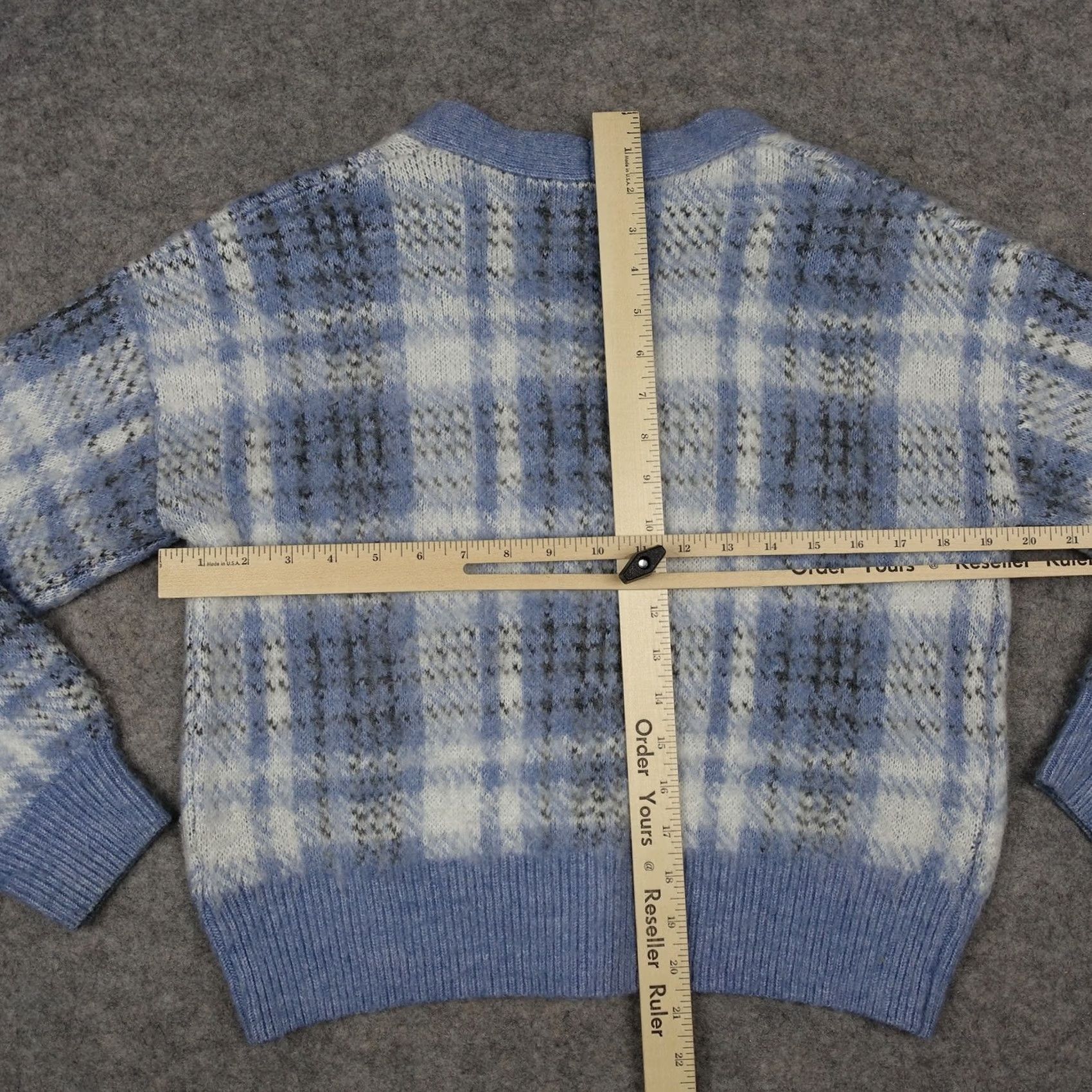 Vintage Cupcakes And Cashmere Sweater Womens XSmall Blue Plaid Cardigan V-Neck Knit Wool Blend Size XS / US 0-2 / IT 36-38 - 7 Thumbnail