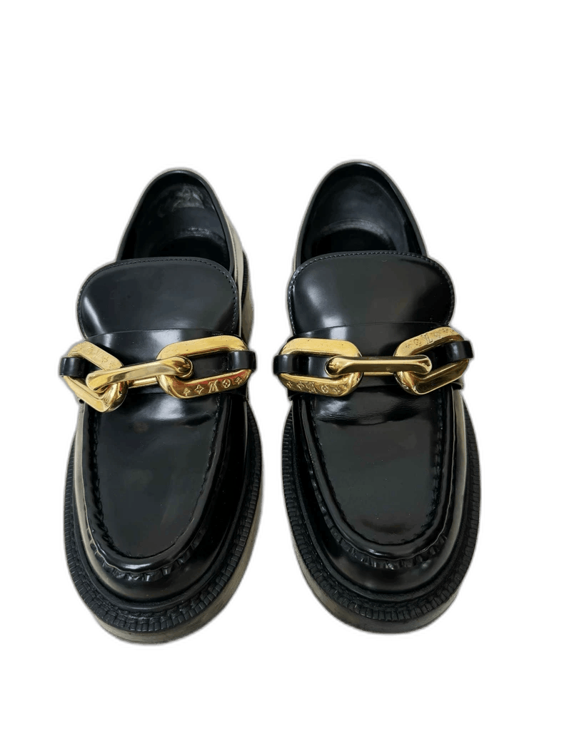 Louis Vuitton Louis Vuitton Black Loafers with Gold Detail -2505 Size US 6 / IT 36 - 1 Thumbnail