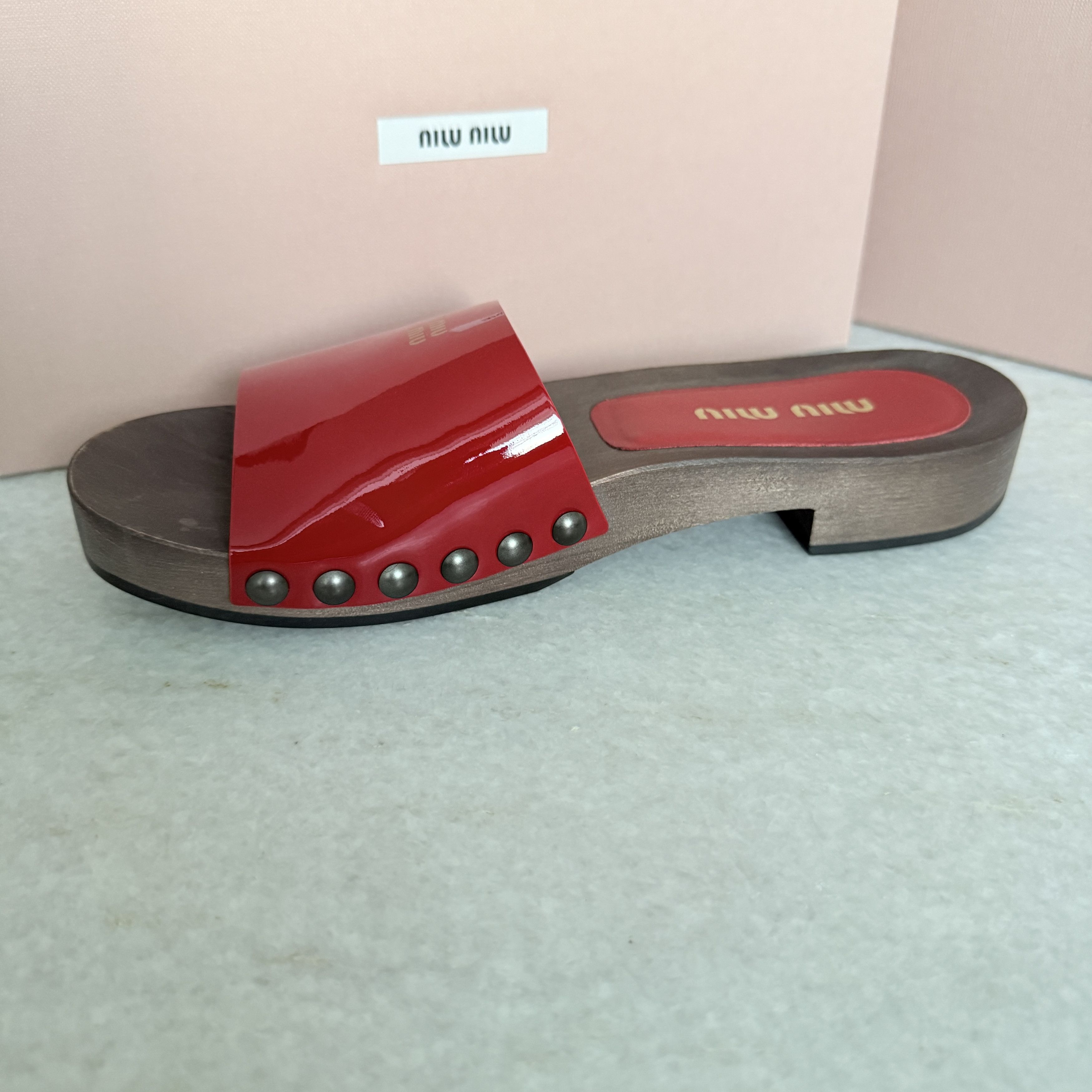Miu Miu MIU MIU 5Z425E Red Patent Leather Wooden Clogs Sandals Size US 6 / IT 36 - 5 Thumbnail