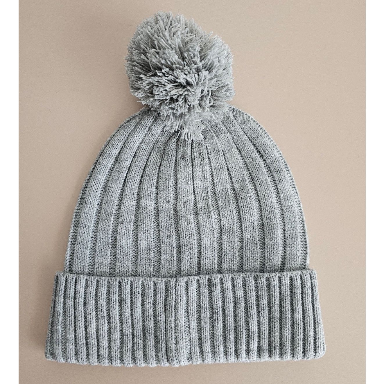Michael Kors NWT Michael Kors Gray Ribbed Knit Beanie with Pom Pom Hat Size ONE SIZE - 3 Thumbnail