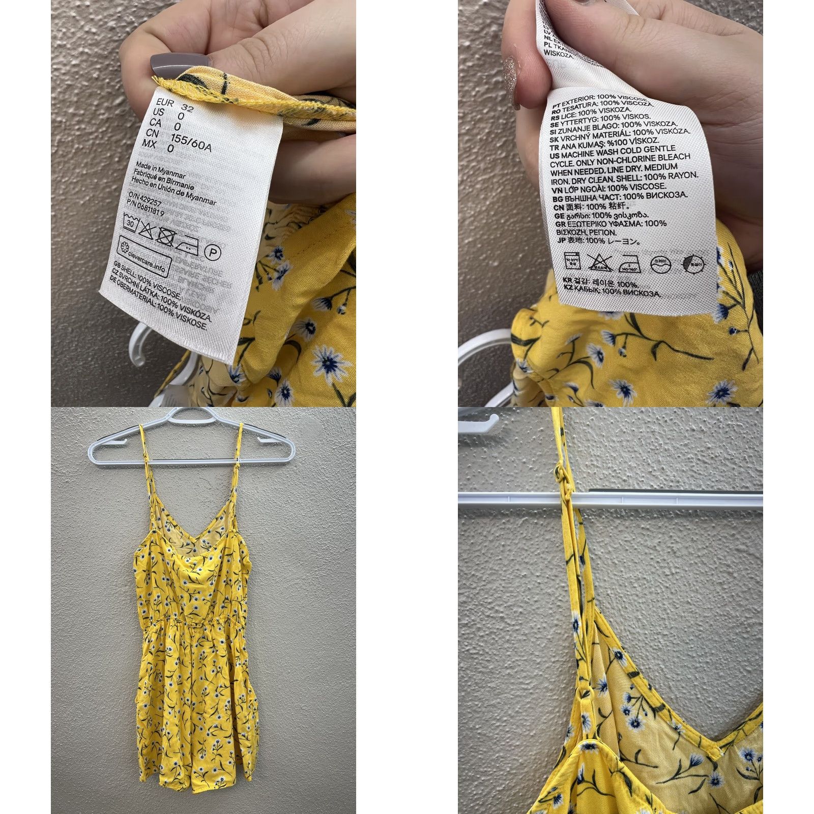 H&M Womens Divided by H&M Yellow Floral Spaghetti Strap Romper Size 0 Size 25" / US 0 / IT 36 - 8 Thumbnail