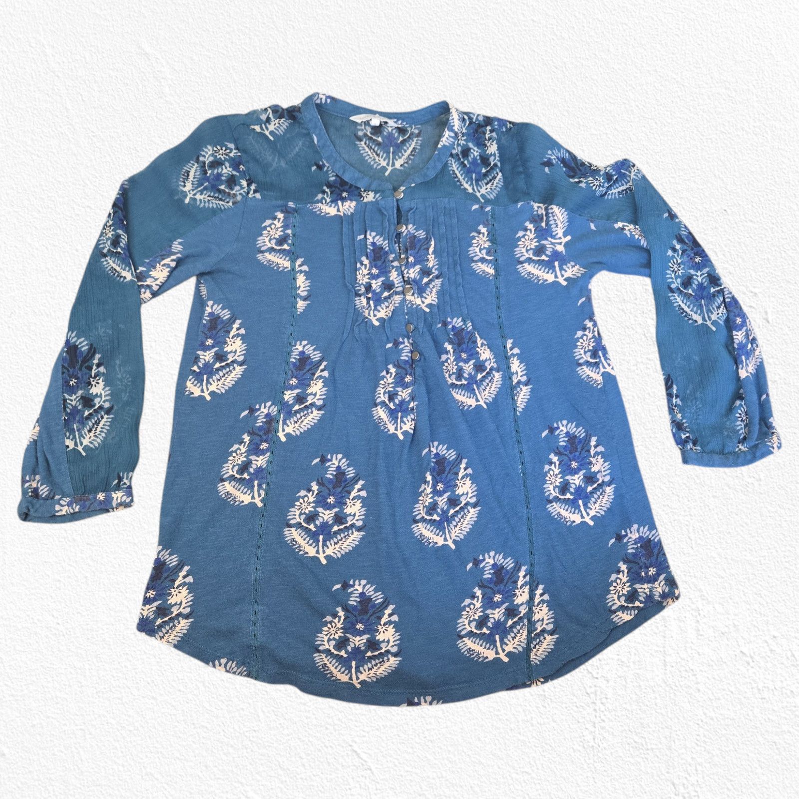 Lucky Brand Y2K Lucky Brand Teal Floral Peasant Blouse Size Small Size S / US 4 / IT 40 - 2 Thumbnail