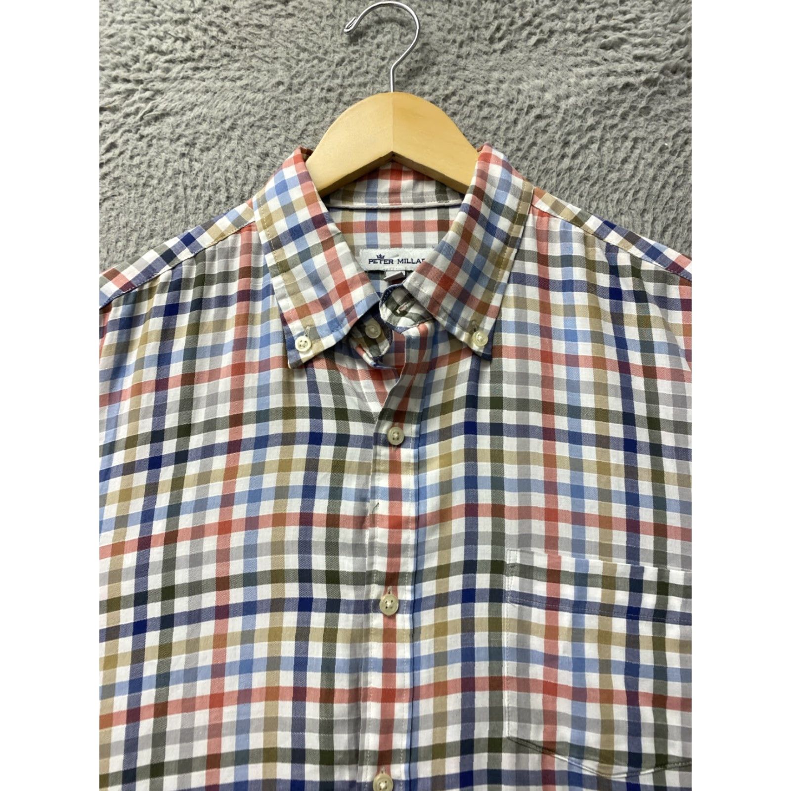 Peter Millar Peter Millar Button Shirt Mens L Multicolor Check Cotton Wing Collar Short Sleeve Casual Workwear Peter Millar Crown Sport Regular Size US L / EU 52-54 / 3 - 3 Thumbnail