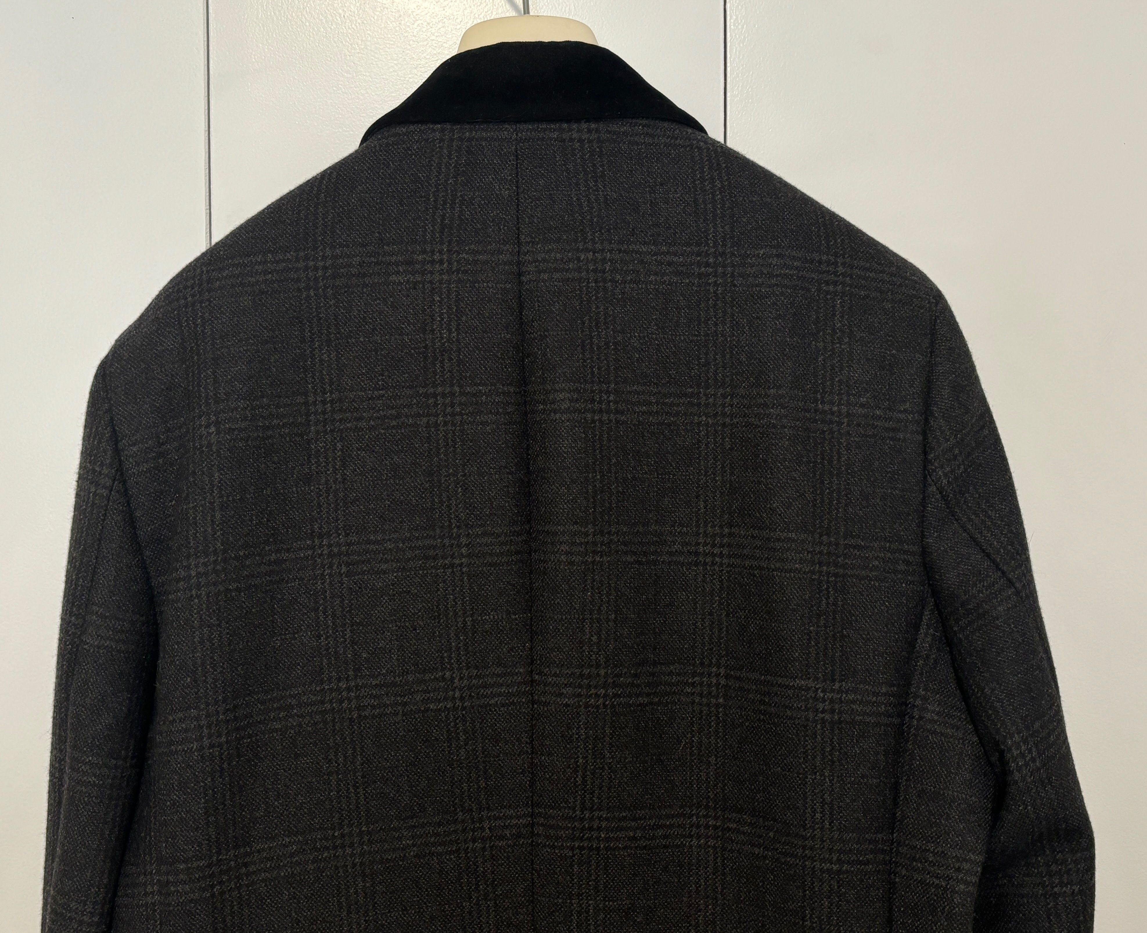 Brooks Brothers Plaid Chesterfield Overcoat Topcoat, Wool, Velvet; 38 -40 Size US M / EU 48-50 / 2 - 6 Thumbnail