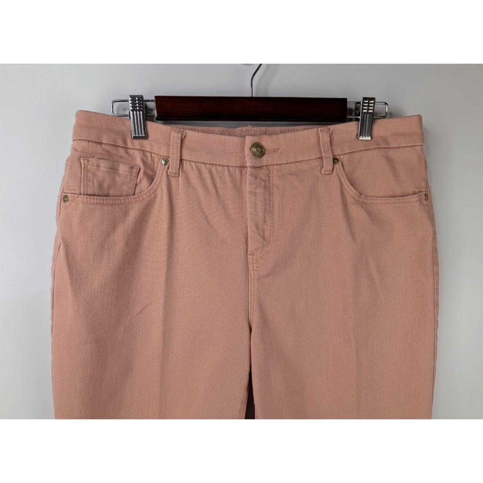 Vintage Chico’s Jeans Ankle Slim Womens 12P Pink Coral Slimming Petite Denim Cotton Blend Button Zip Studded Size 34" / US 12 / IT 48 - 2 Thumbnail
