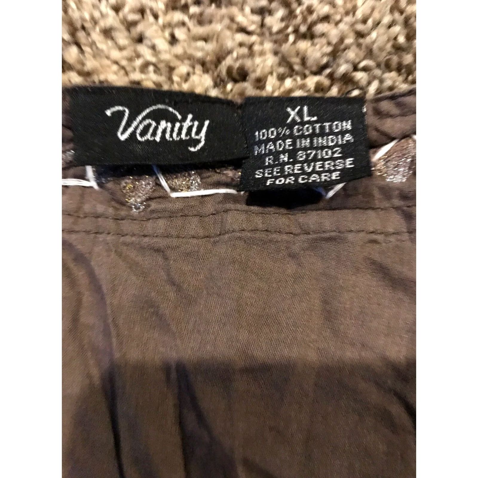 Vintage Vanity Womens XL Sleeveless Tie Front Shirt Cotton A11 Blouse Brown V-Neck Size XL / US 12-14 / IT 48-50 - 2 Thumbnail