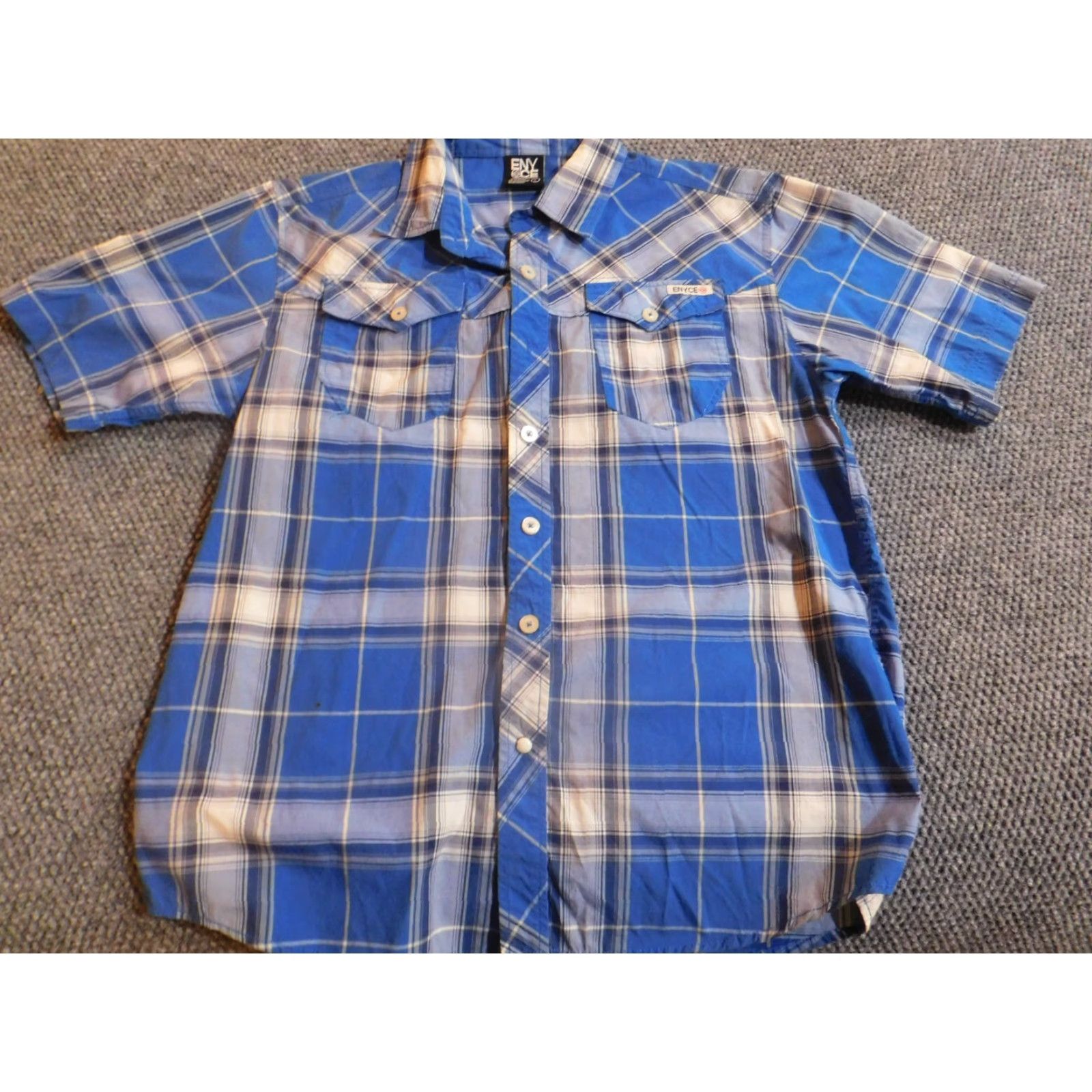 Enyce Enyce Mens Shirt L blue striped short sleeve button-down collar knit cotton polyester Size US L / EU 52-54 / 3 - 6 Thumbnail