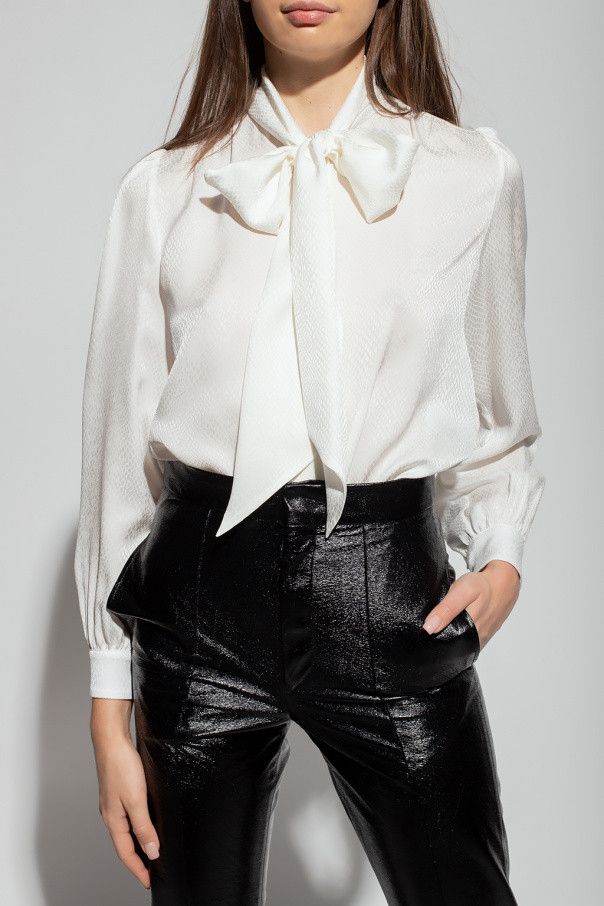 Saint Laurent Paris o1s1wg110924 Lavallière-Neck Blouse Matte Shiny Print SilK Size S / US 4 / IT 40 - 2 Thumbnail