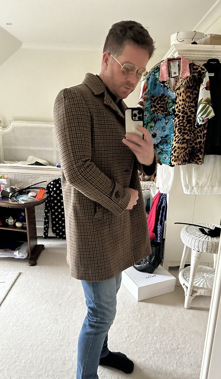 Celine FW19 Celine Pied de Poule Wool Max Coat Hedi Slimane Size US S / EU 44-46 / 1 - 5 Thumbnail