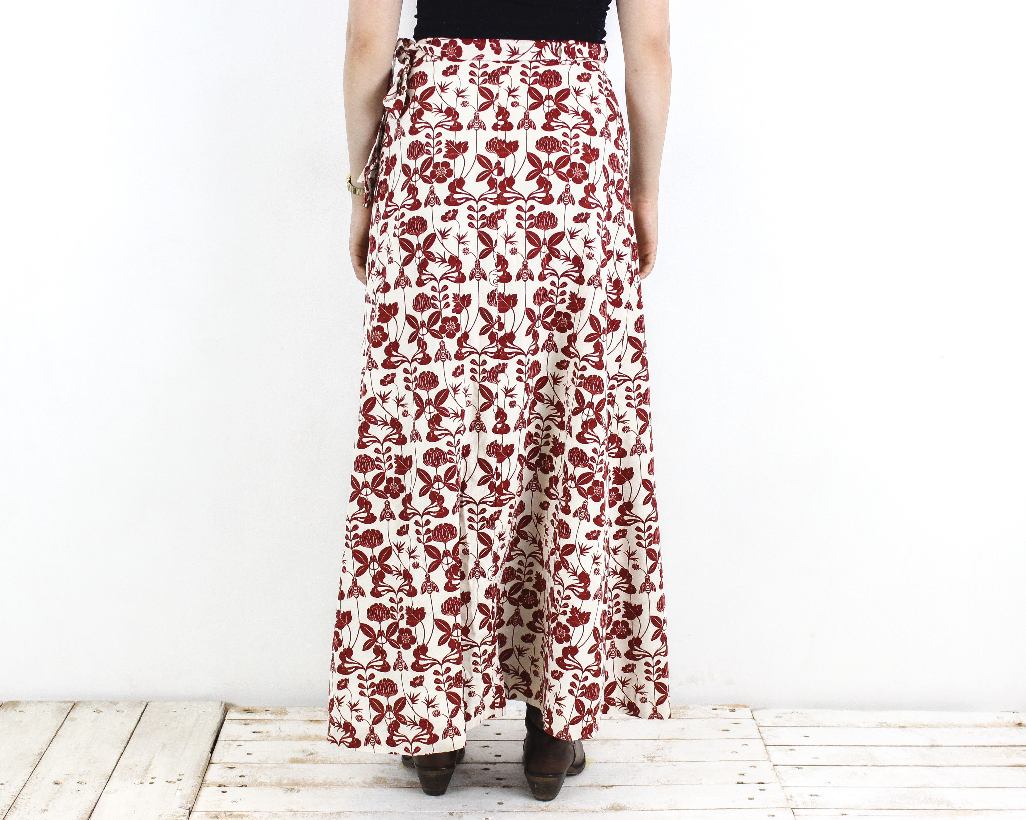 Handmade × Vintage One size fits All Wrap Skirt Floral Floor ankle length long Size 30" / US 8 / IT 44 - 3 Thumbnail