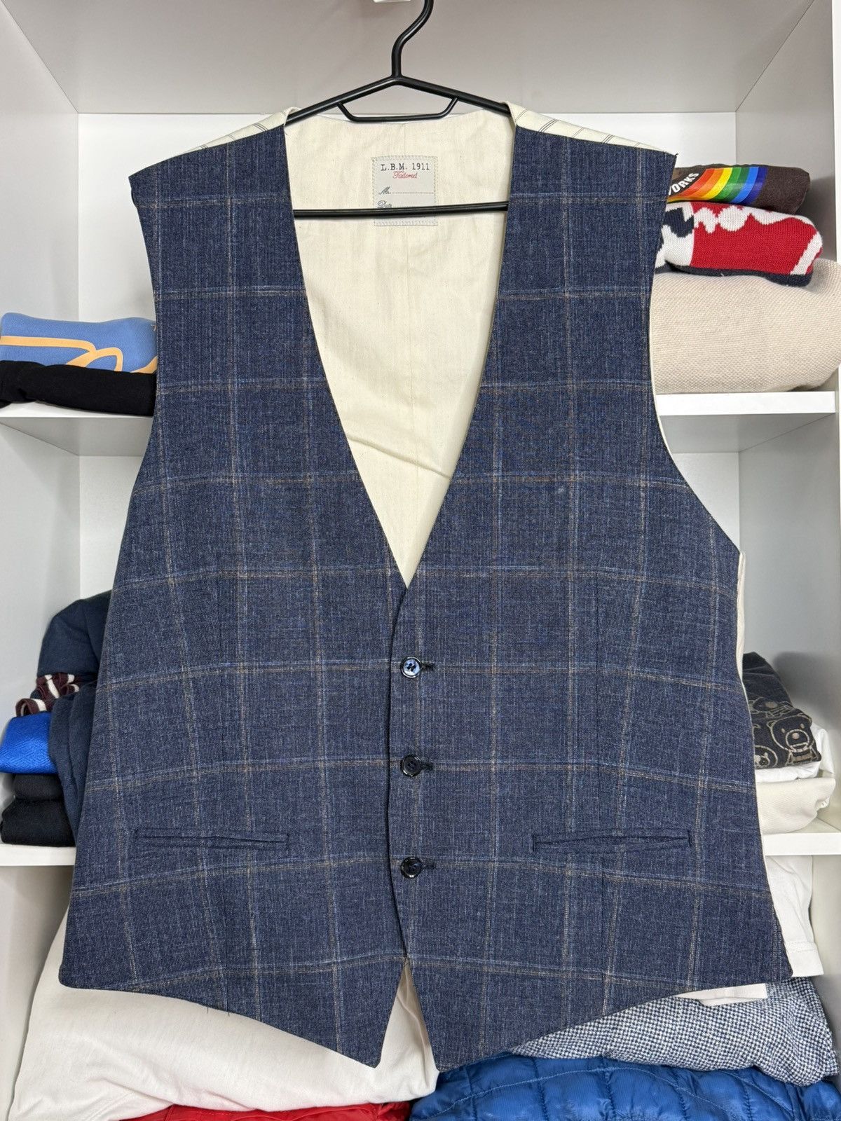 L.B.M. 1911 L.B.M. 1911 check pattern blue mens wool vest Size US L / EU 52-54 / 3 - 2 Thumbnail
