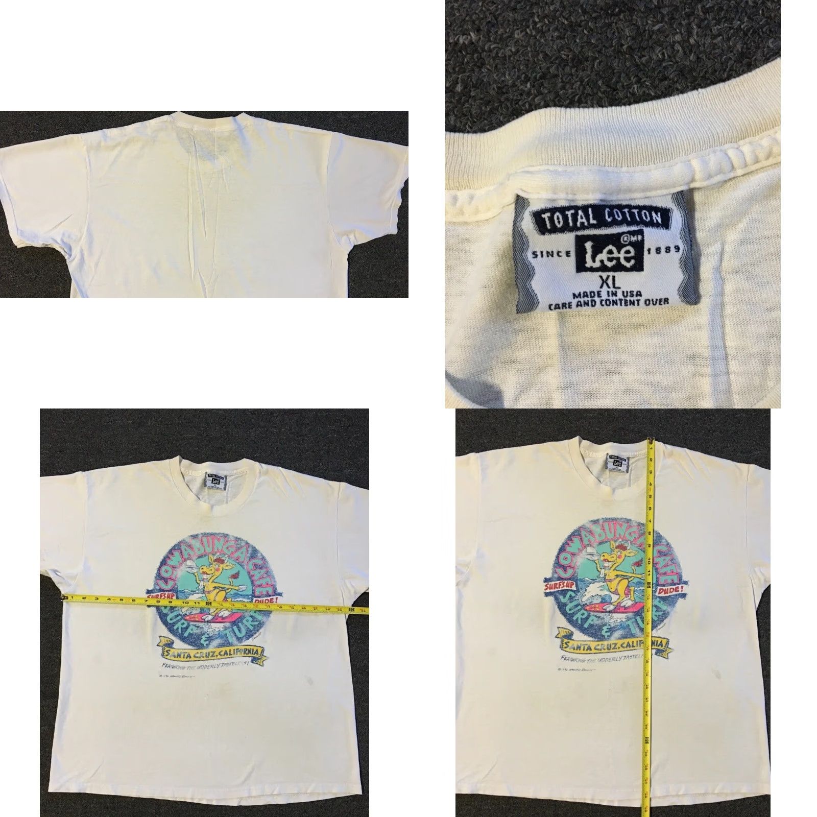 Vintage VINTAGE 90s Cowabunga Cafe Faded Distress Shirt XL White Harley Davidson Santa Cruz Graphic Tee Mens Size US XL / EU 56 / 4 - 9 Thumbnail