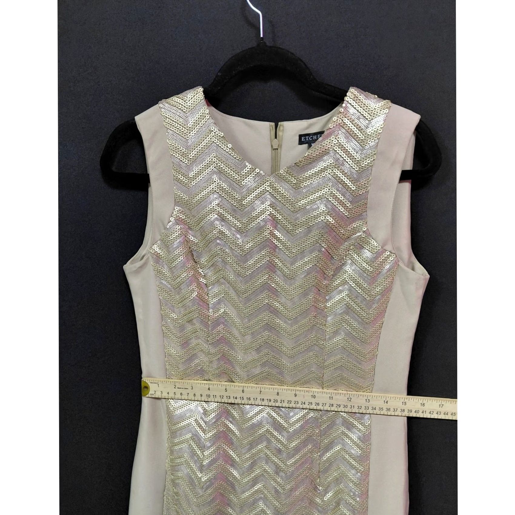 Vintage ETCHED Sequin Chevron Crew Neck Sheath Sleeveless Dress Beige Size M Women Size M / US 6-8 / IT 42-44 - 6 Thumbnail